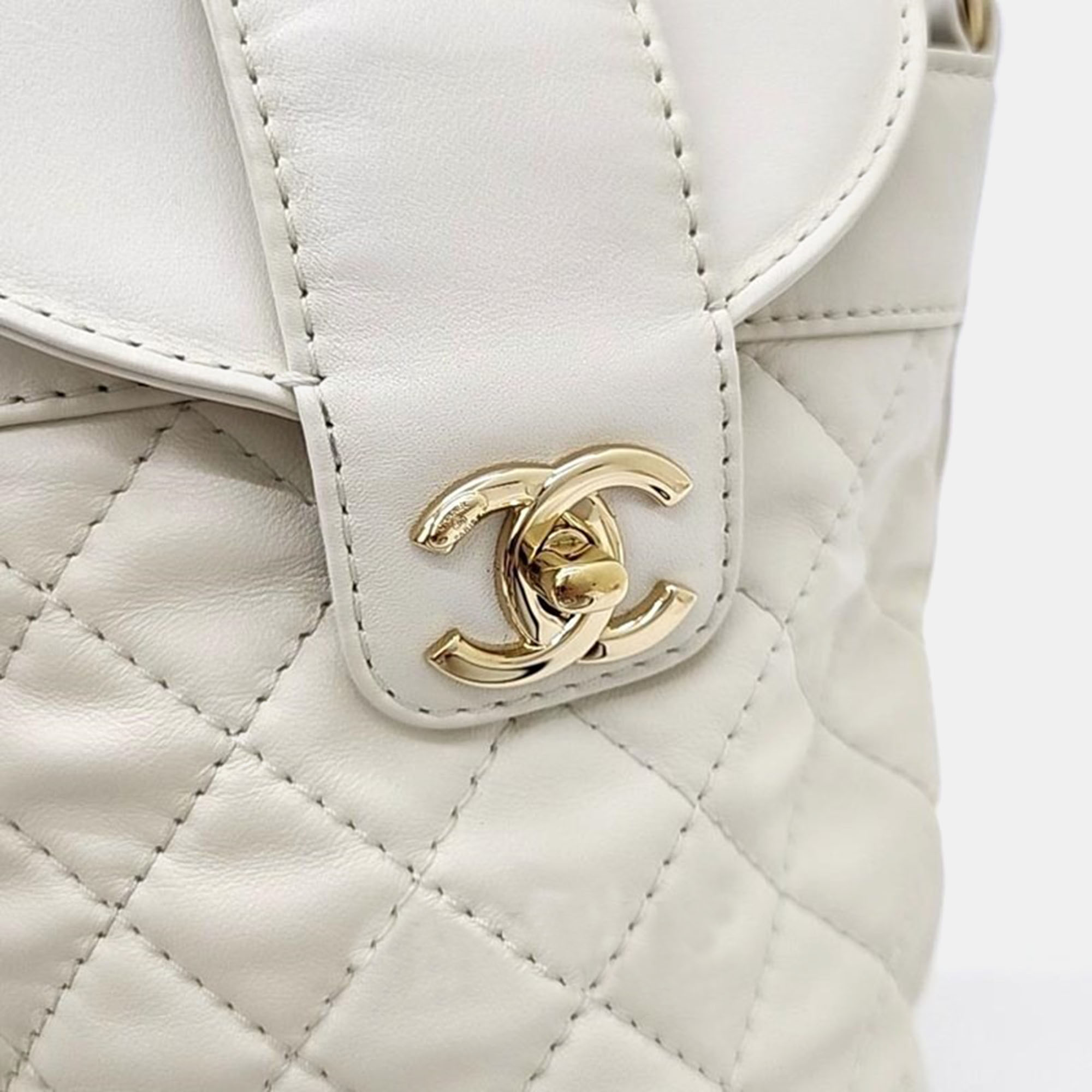 Chanel Cream Leather Quilted CC Bucket Bag