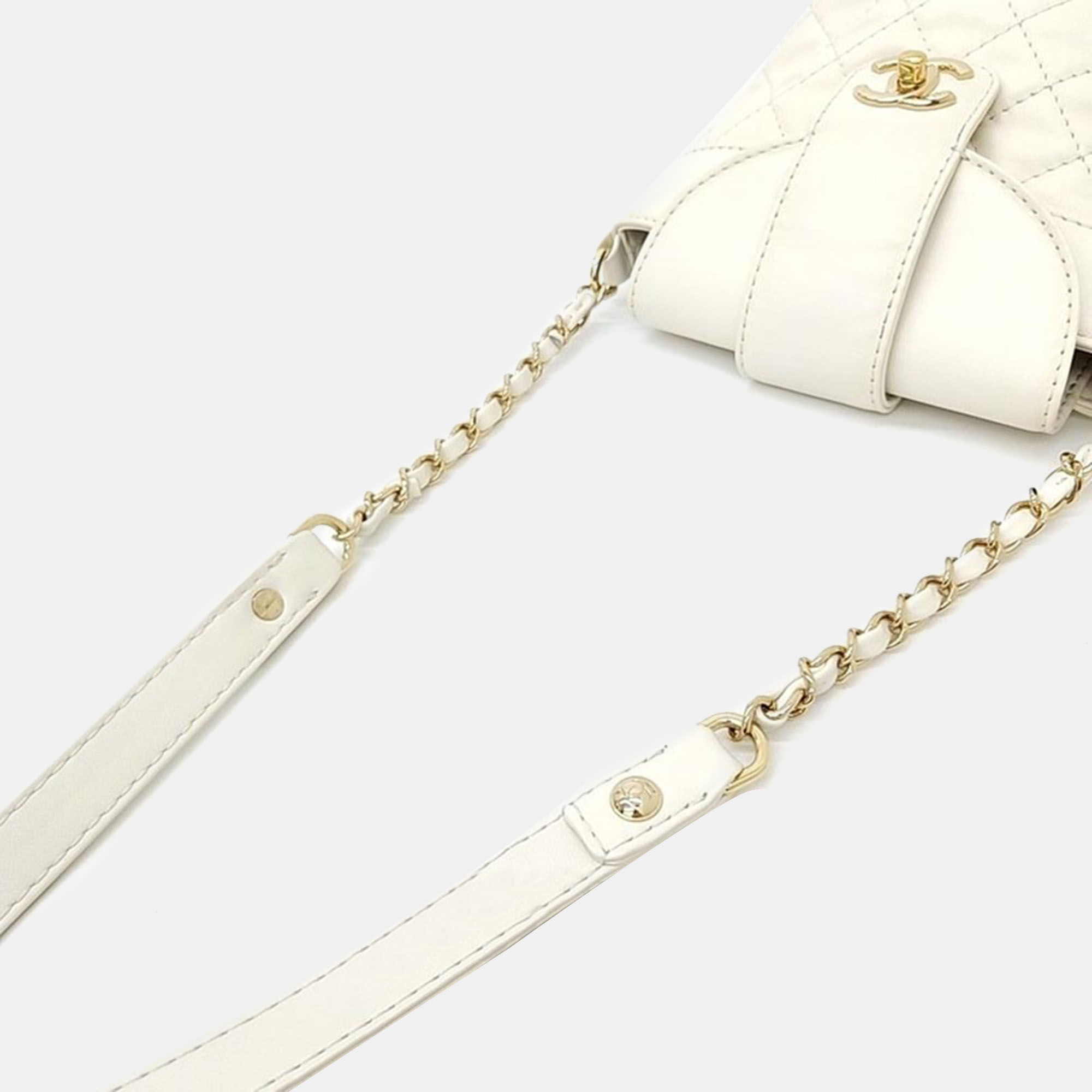 Chanel Cream Leather Quilted CC Bucket Bag