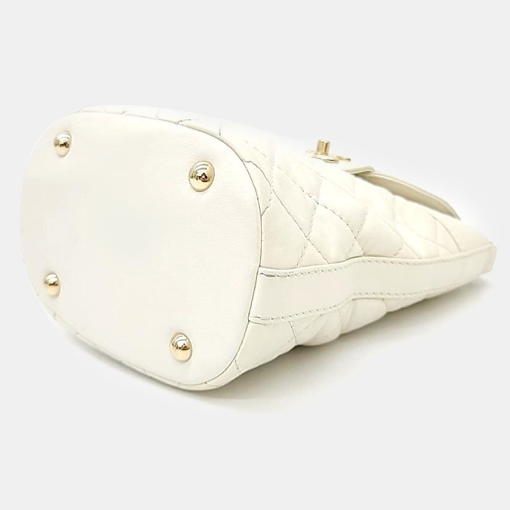 Chanel Cream Leather Quilted CC Bucket Bag