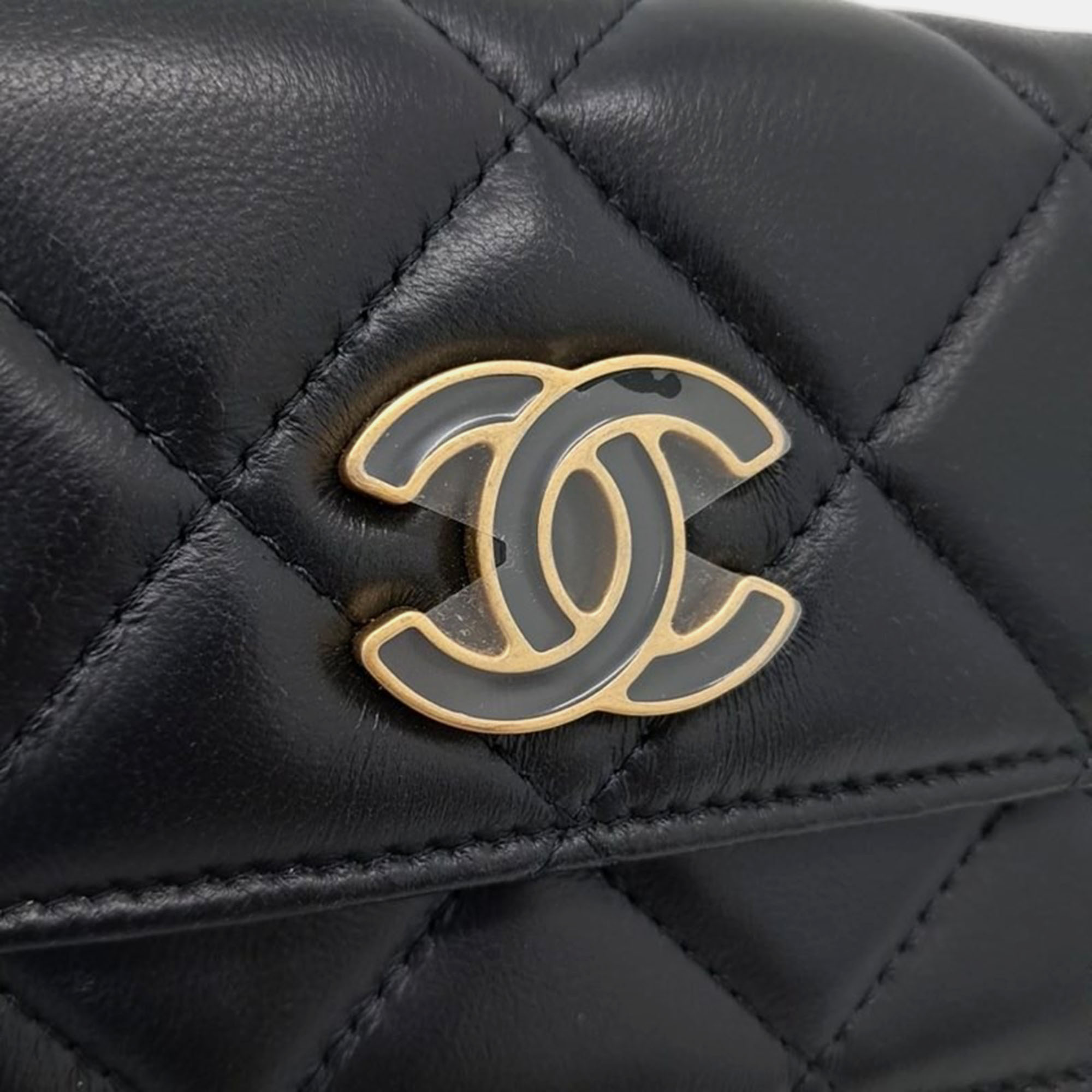 Chanel Black Leather Lambskin Chain Mini Belt Bag