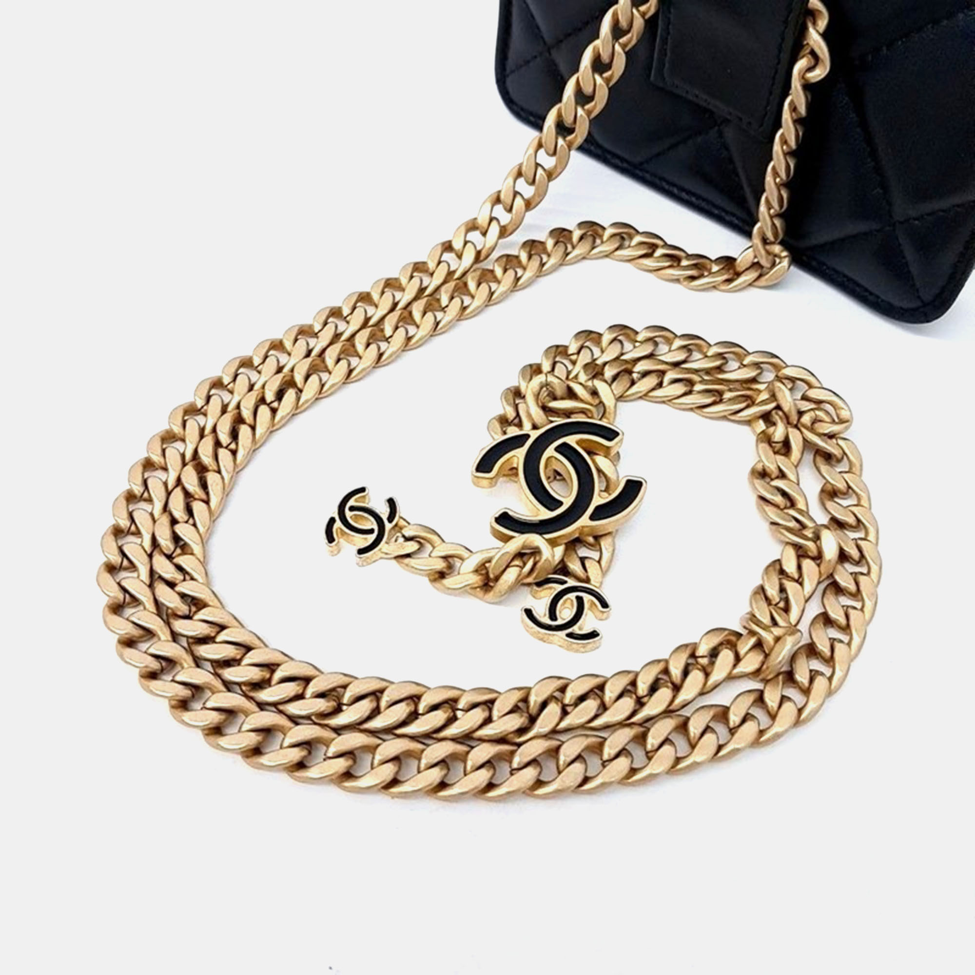 Chanel Black Leather Lambskin Chain Mini Belt Bag