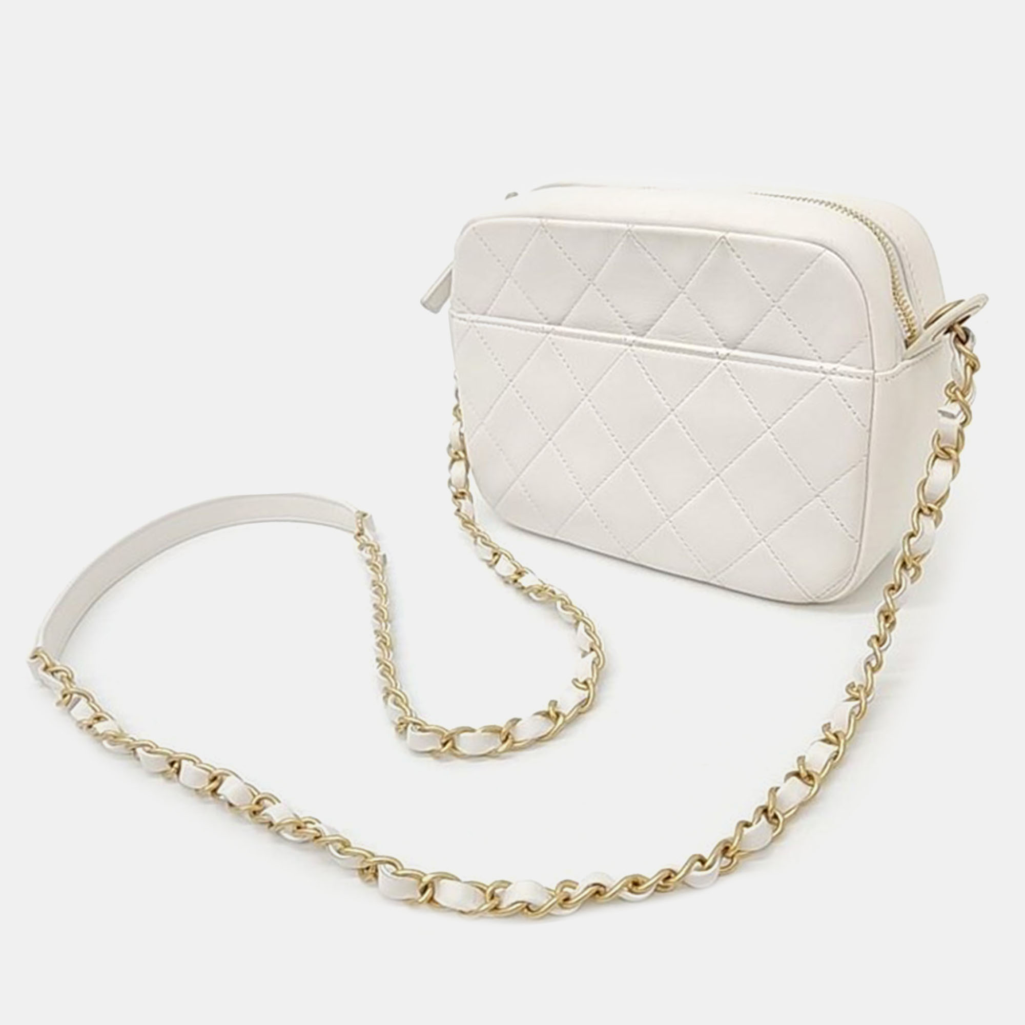 Chanel White Leather Camera Shoulder Bag