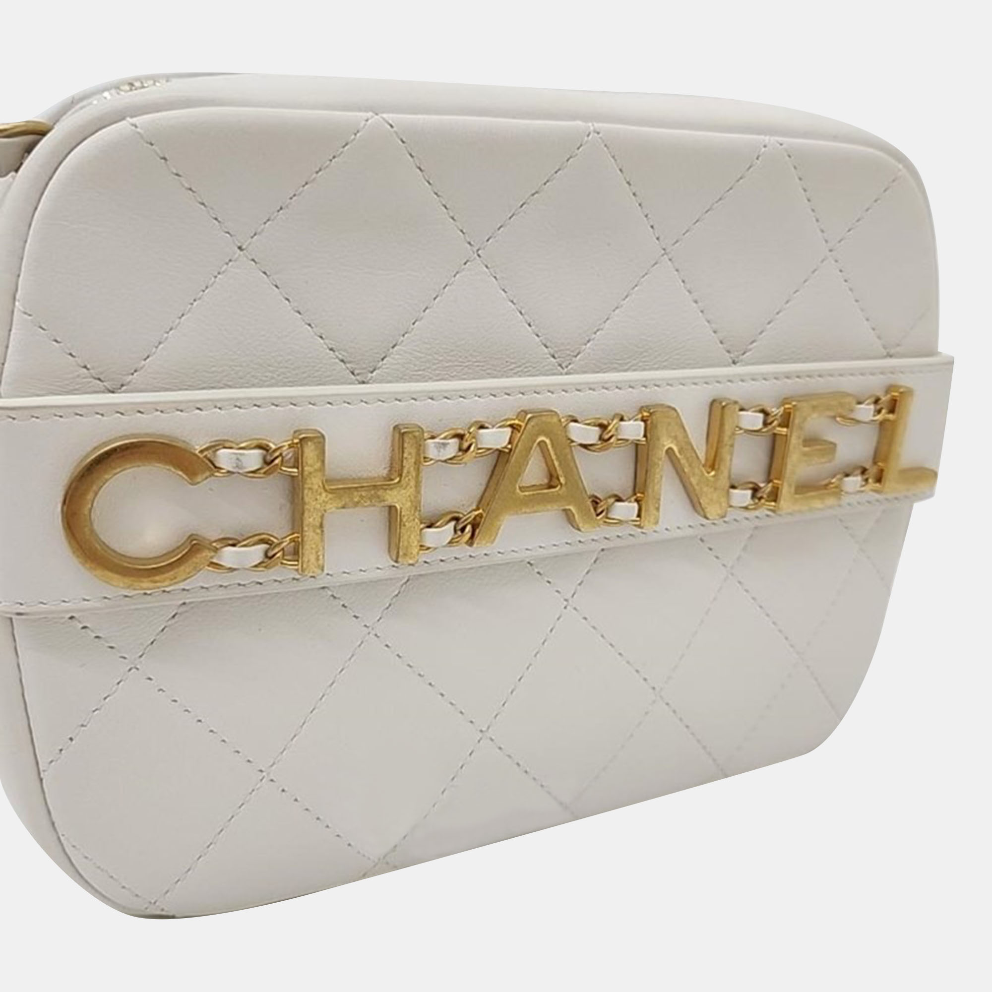 Chanel White Leather Camera Shoulder Bag