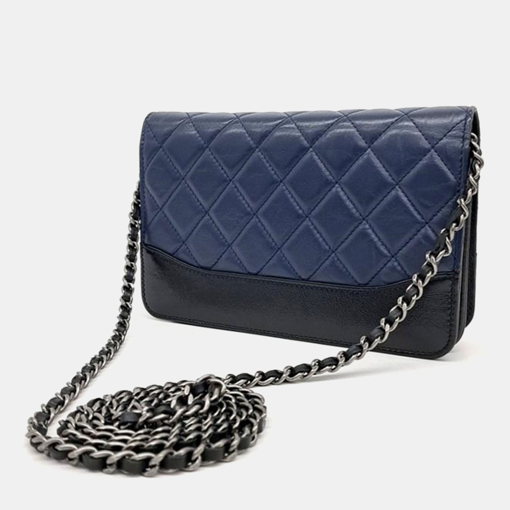 Chanel Navy Blue Leather Gabrielle WOC Mini Crossbody Bag