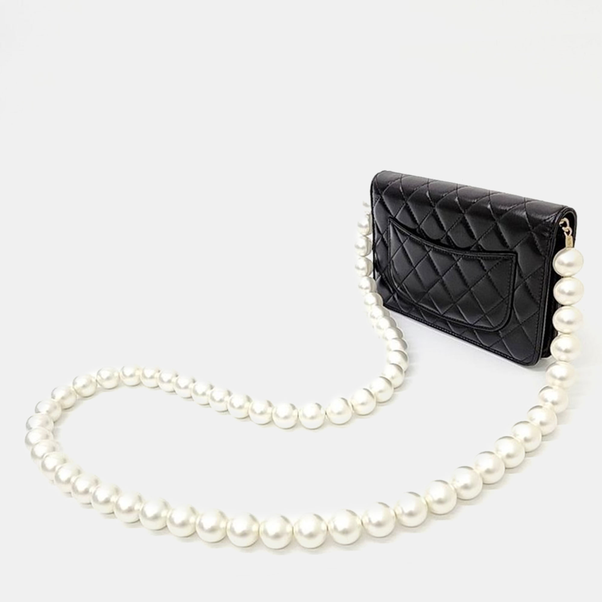 Chanel Black Leather Pearl WOC Mini Cross Bag