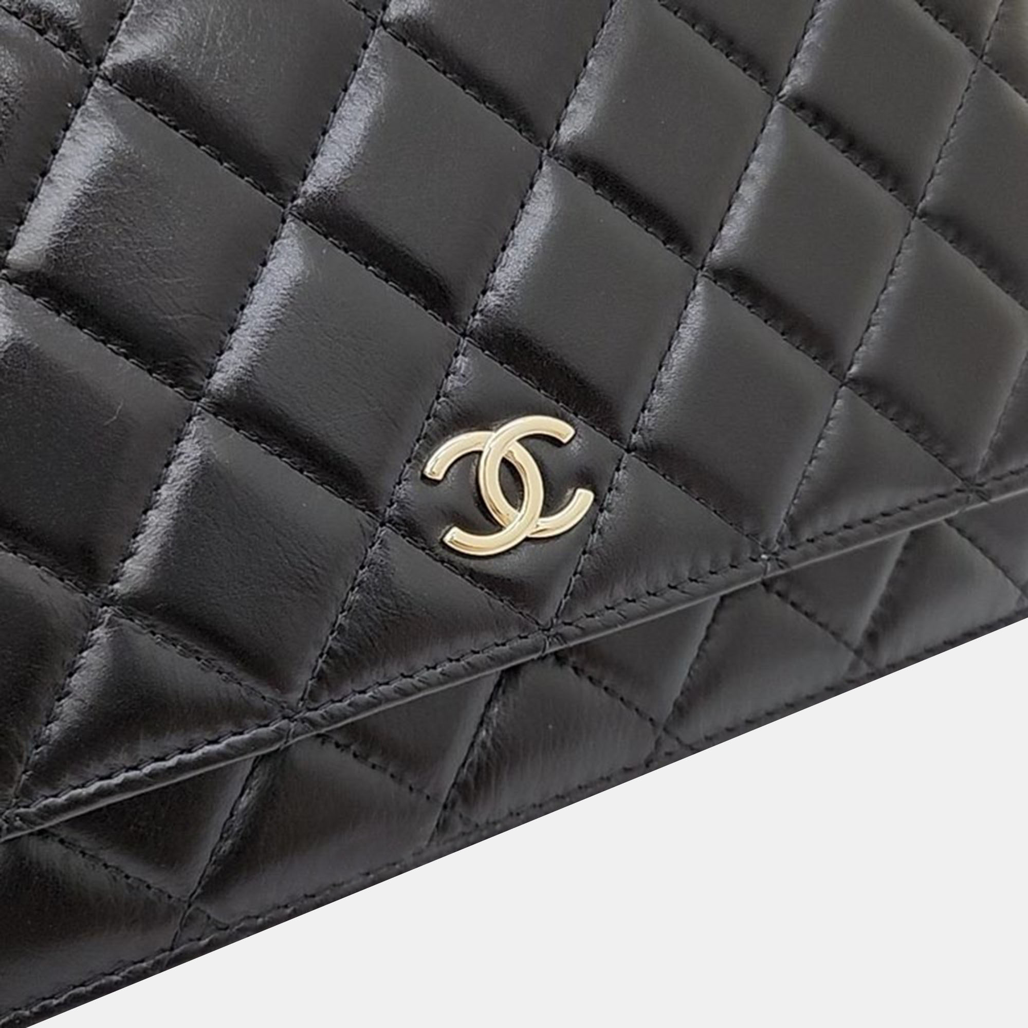 Chanel Black Leather Pearl WOC Mini Cross Bag