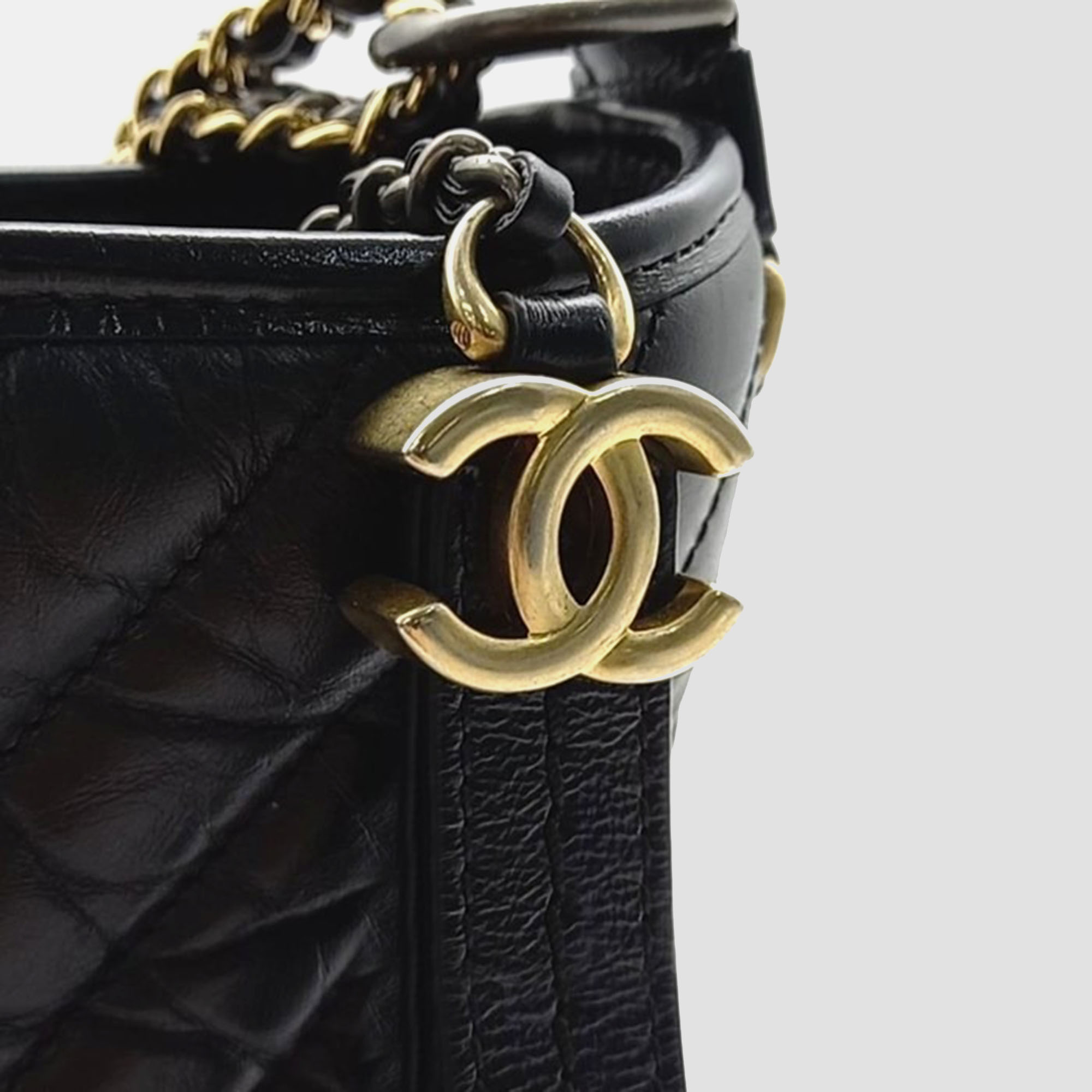 Chanel Black Leather Chevron Gabrielle Small Hobo Bag