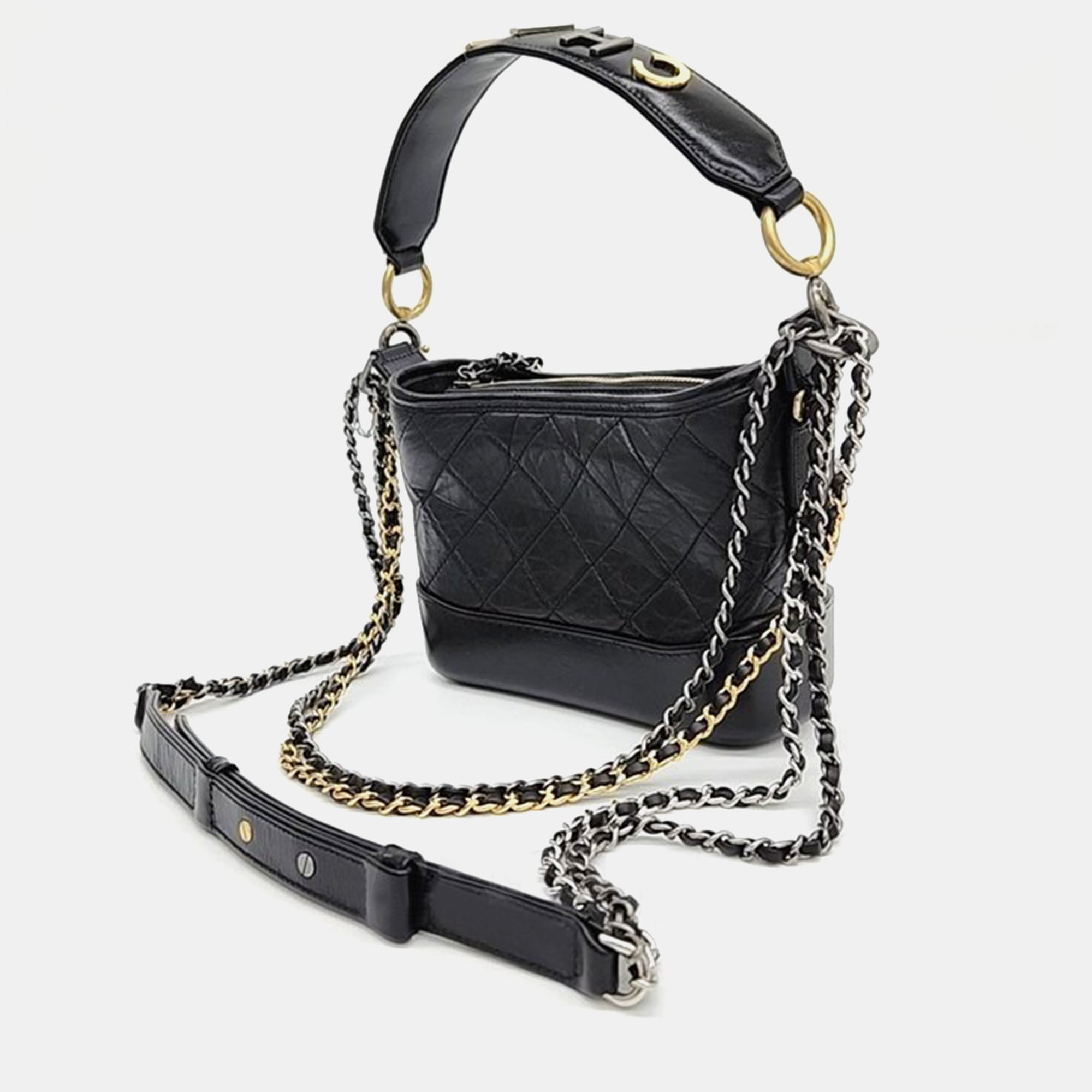 Chanel Black Leather Gabrielle Small Hobo Bag