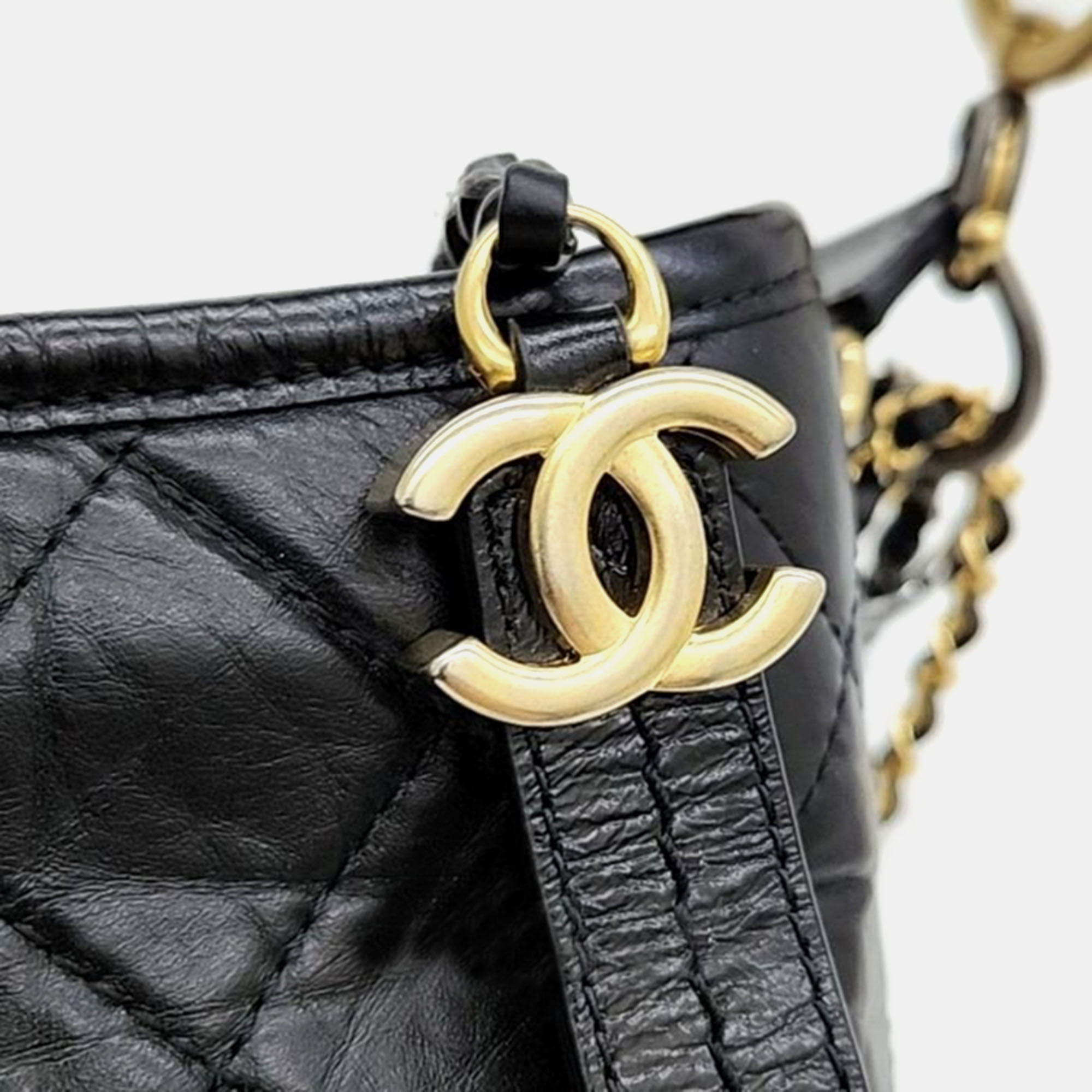 Chanel Black Leather Gabrielle Small Hobo Bag