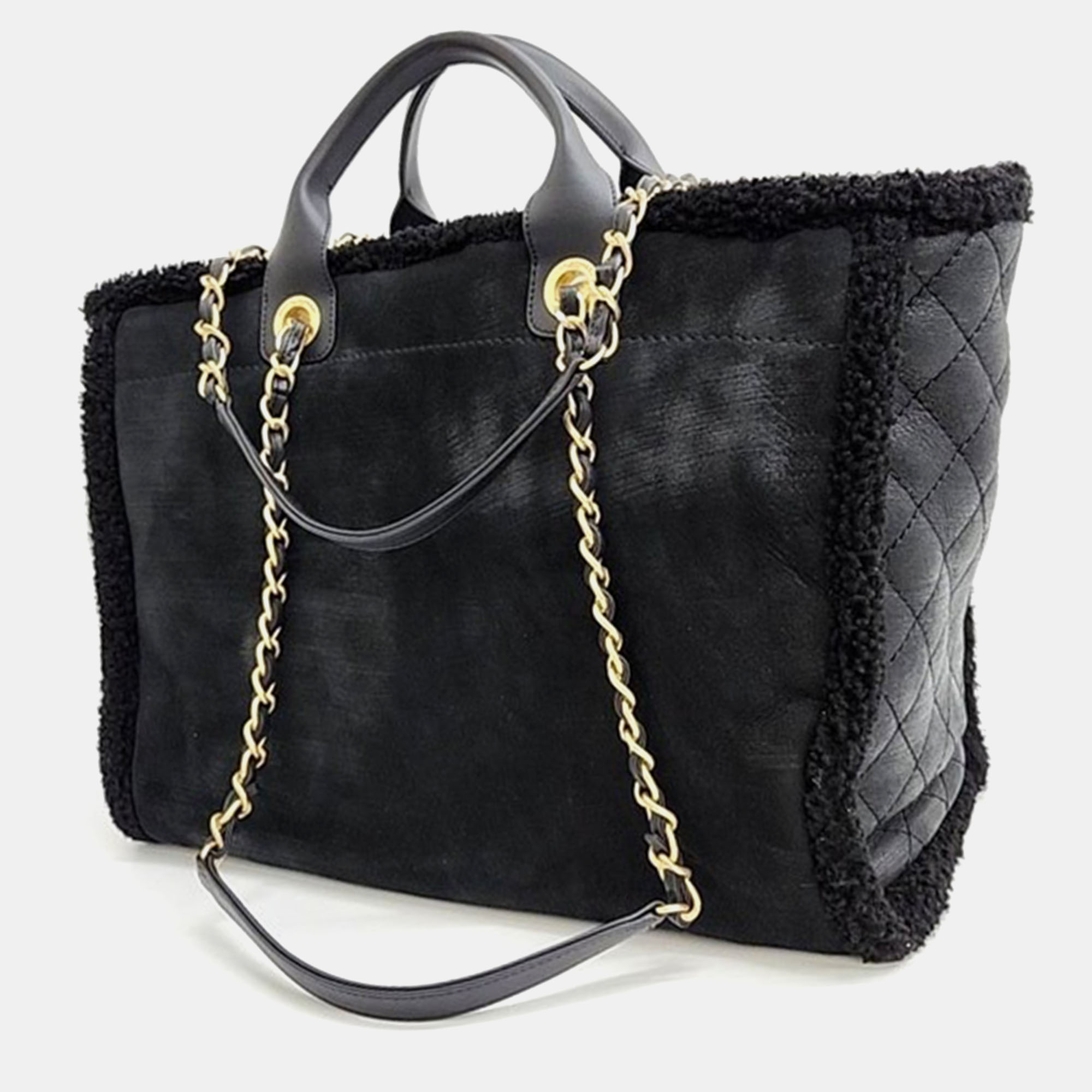 Chanel Black Shearling Medium Deauville Tote Bag