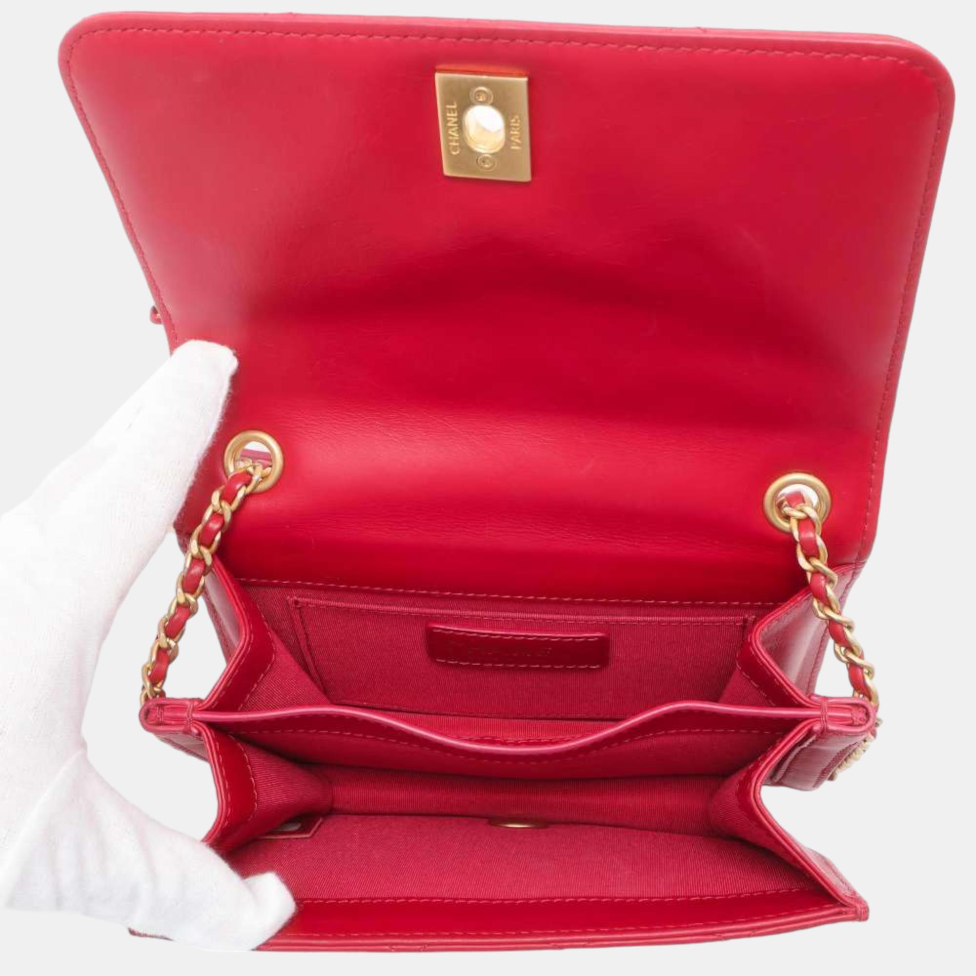 Chanel Red Lambskin Flap Chain Bag