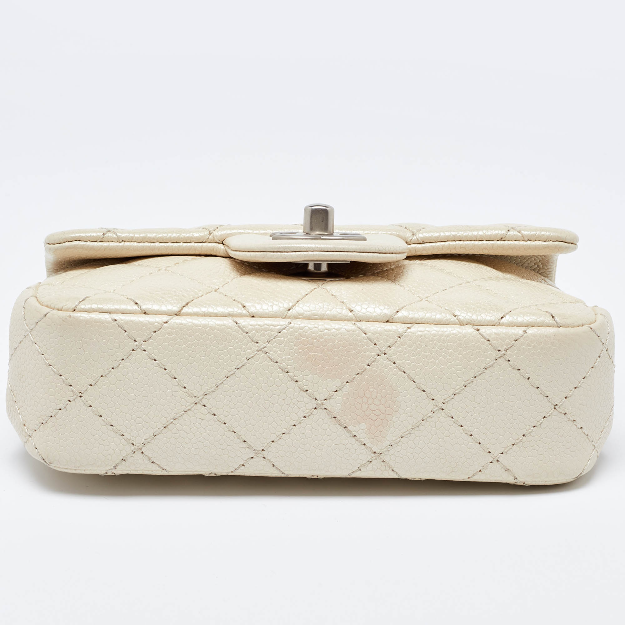 Chanel Pearl Beige Quilted Caviar Leather New Mini Classic Flap Bag