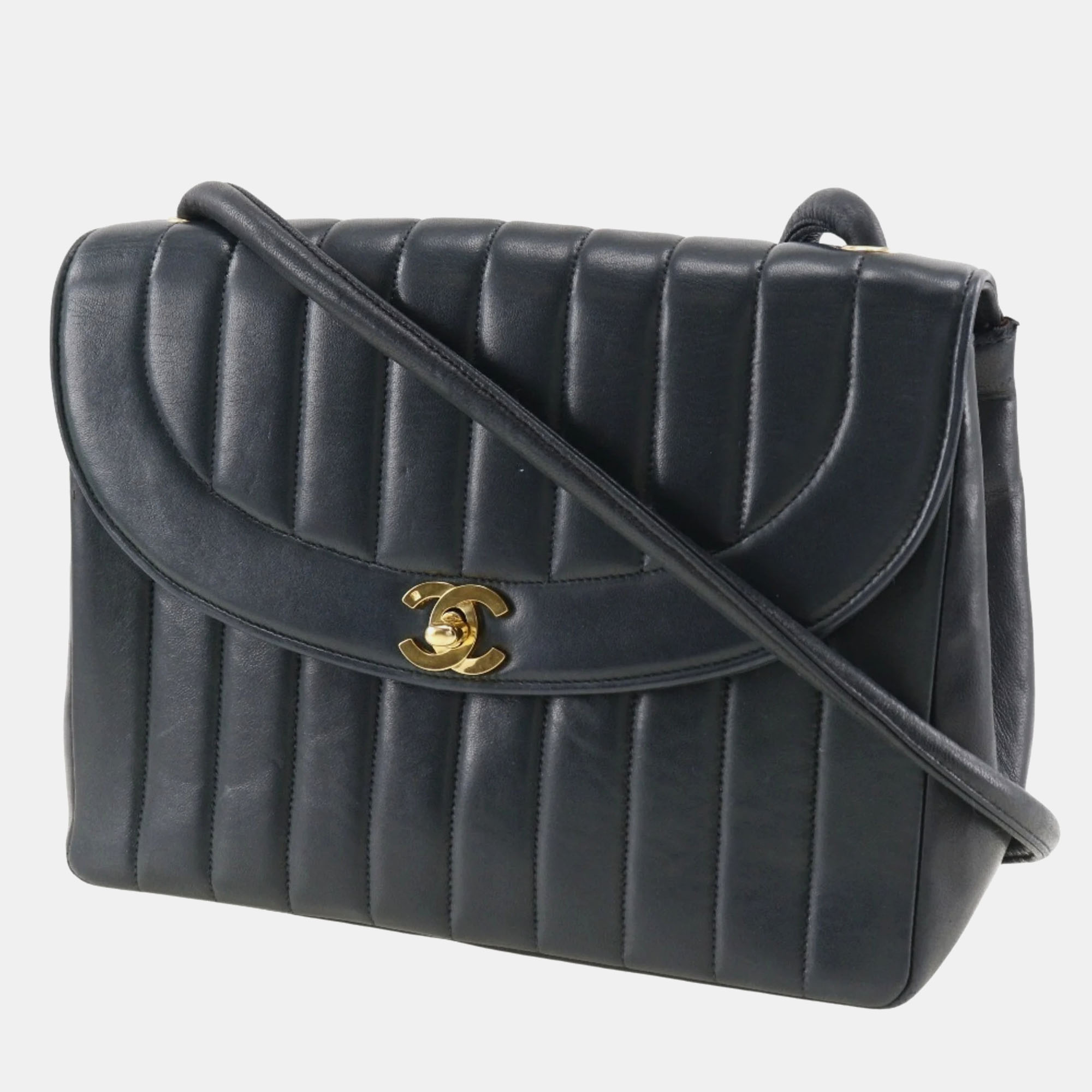 Chanel Black Leather Mademoiselle Vertical Quilt Flap Bag