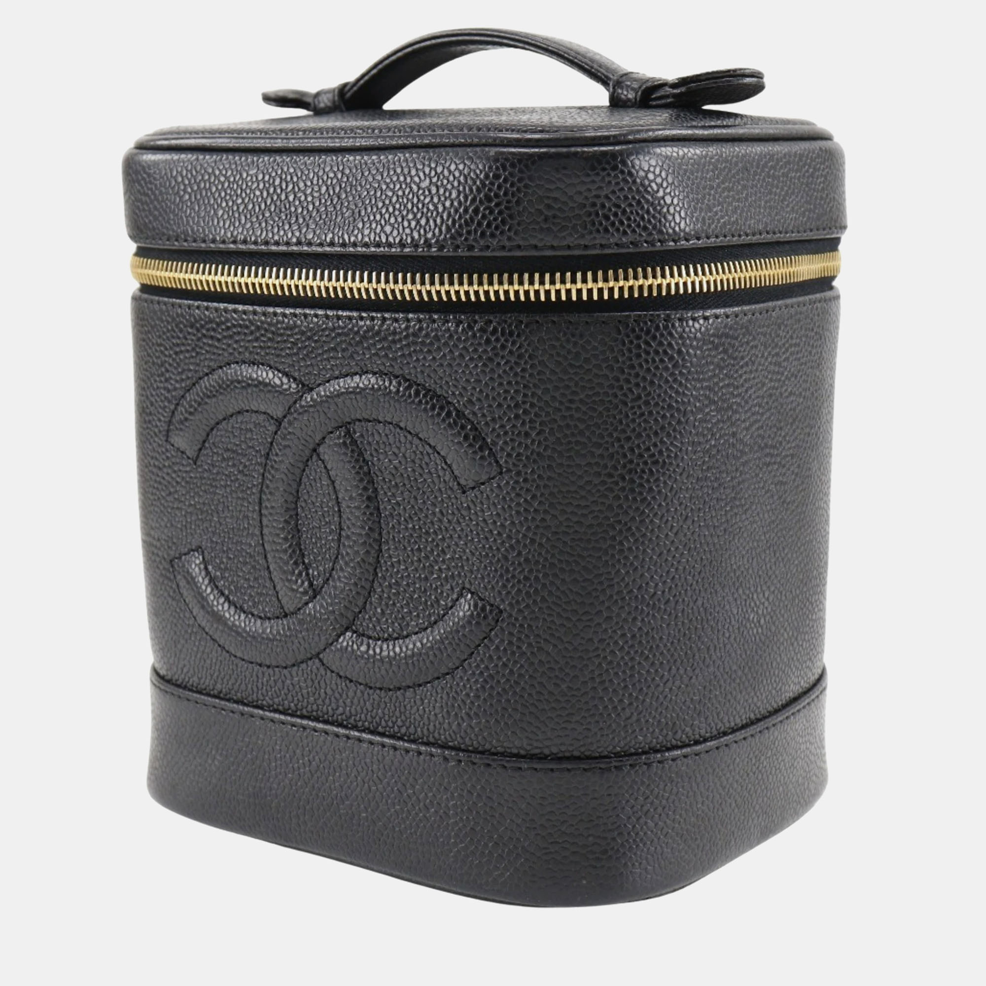 Chanel Black Leather Vanity Case Clutch