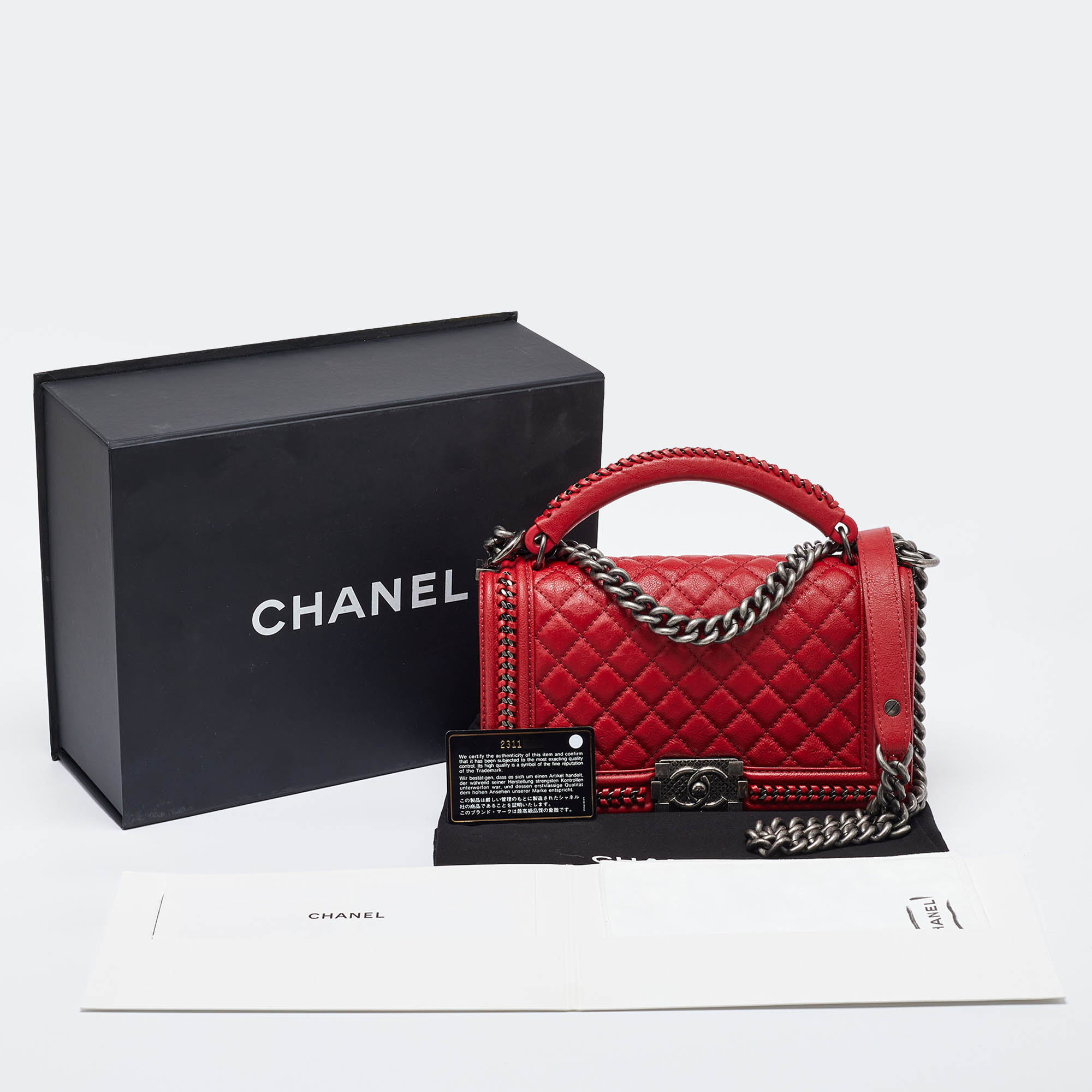 Chanel Red Quilted Leather Medium Chain Around Boy Flap Bag