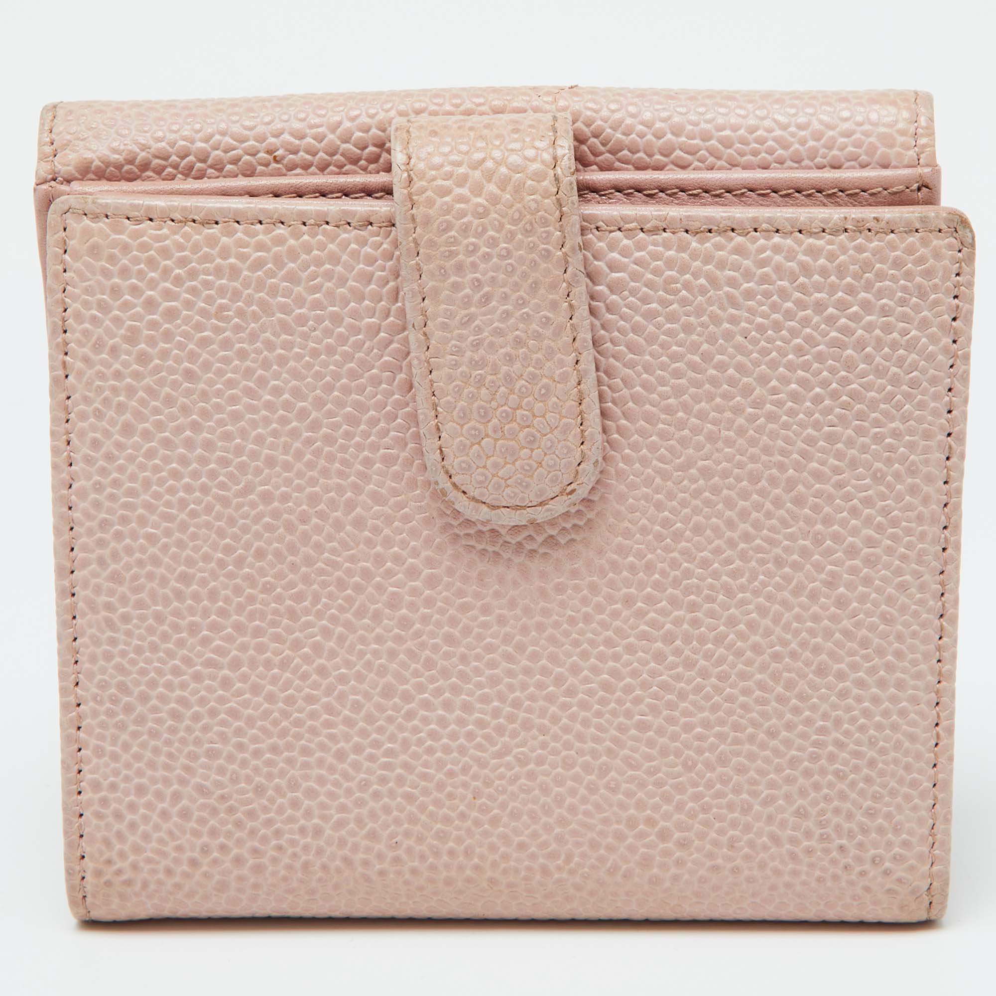 Chanel Pink Caviar Leather CC Compact Wallet