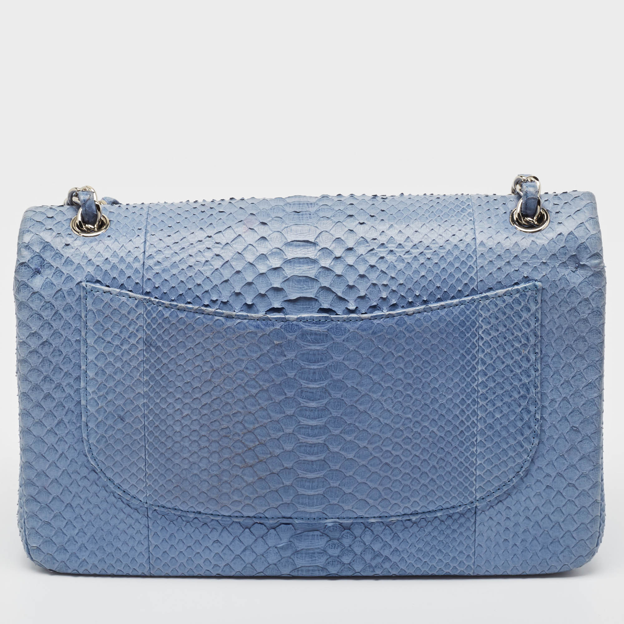 Chanel Blue Python Jumbo Classic Double Flap Bag