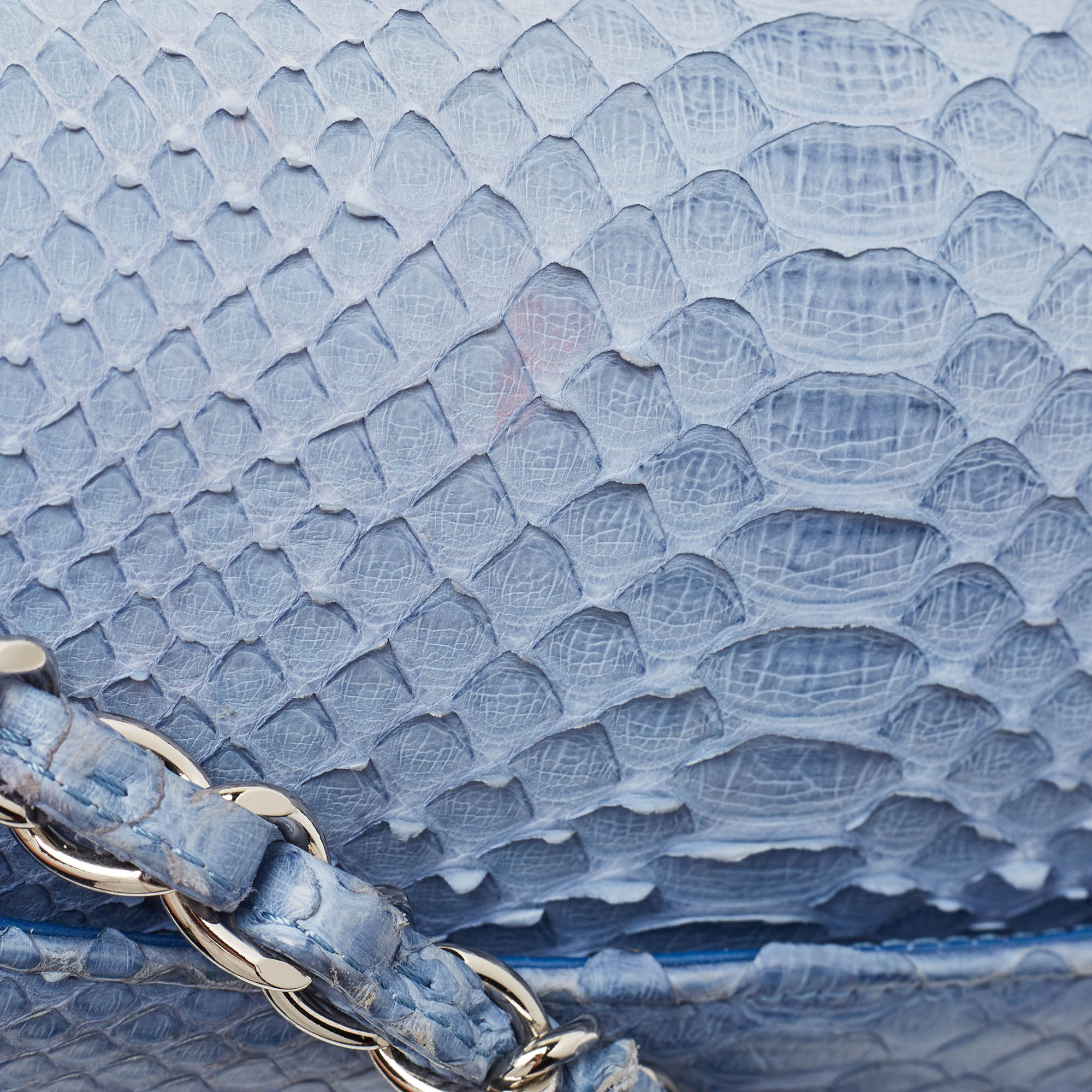 Chanel Blue Python Jumbo Classic Double Flap Bag