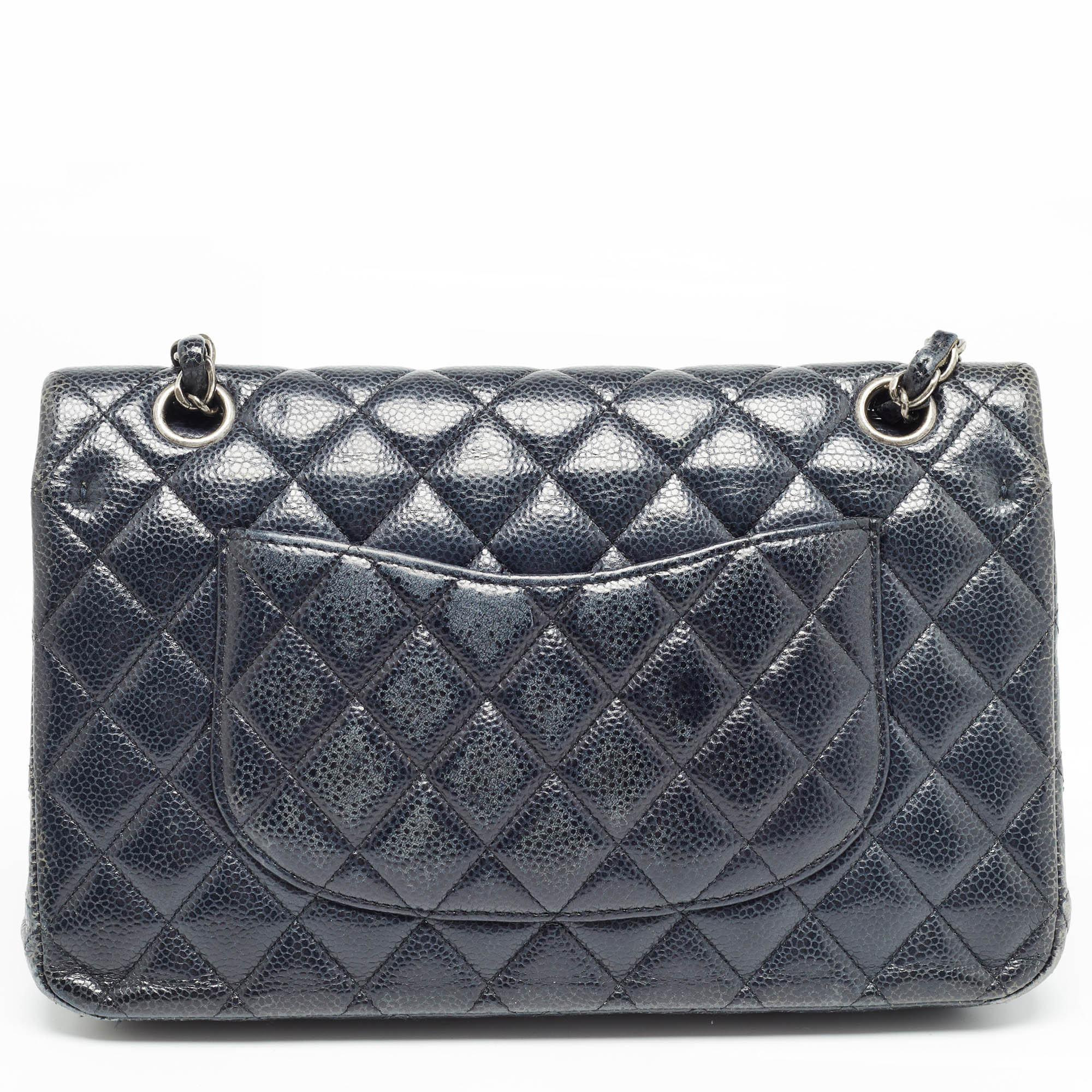 Chanel Navy Blue Quilted Caviar Leather Medium Classic Double Flap Bag