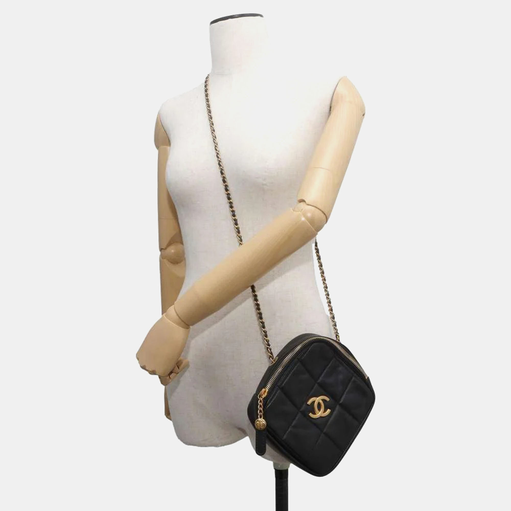 Chanel Black Quilted Lambskin Small Diamond Chain Crossbody Bag