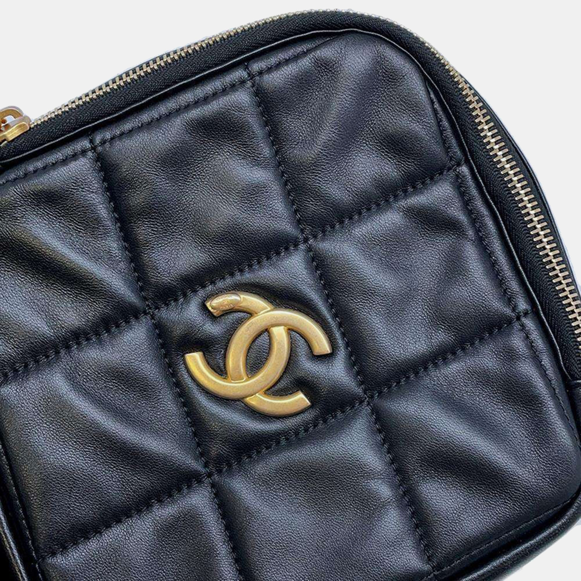 Chanel Black Quilted Lambskin Small Diamond Chain Crossbody Bag