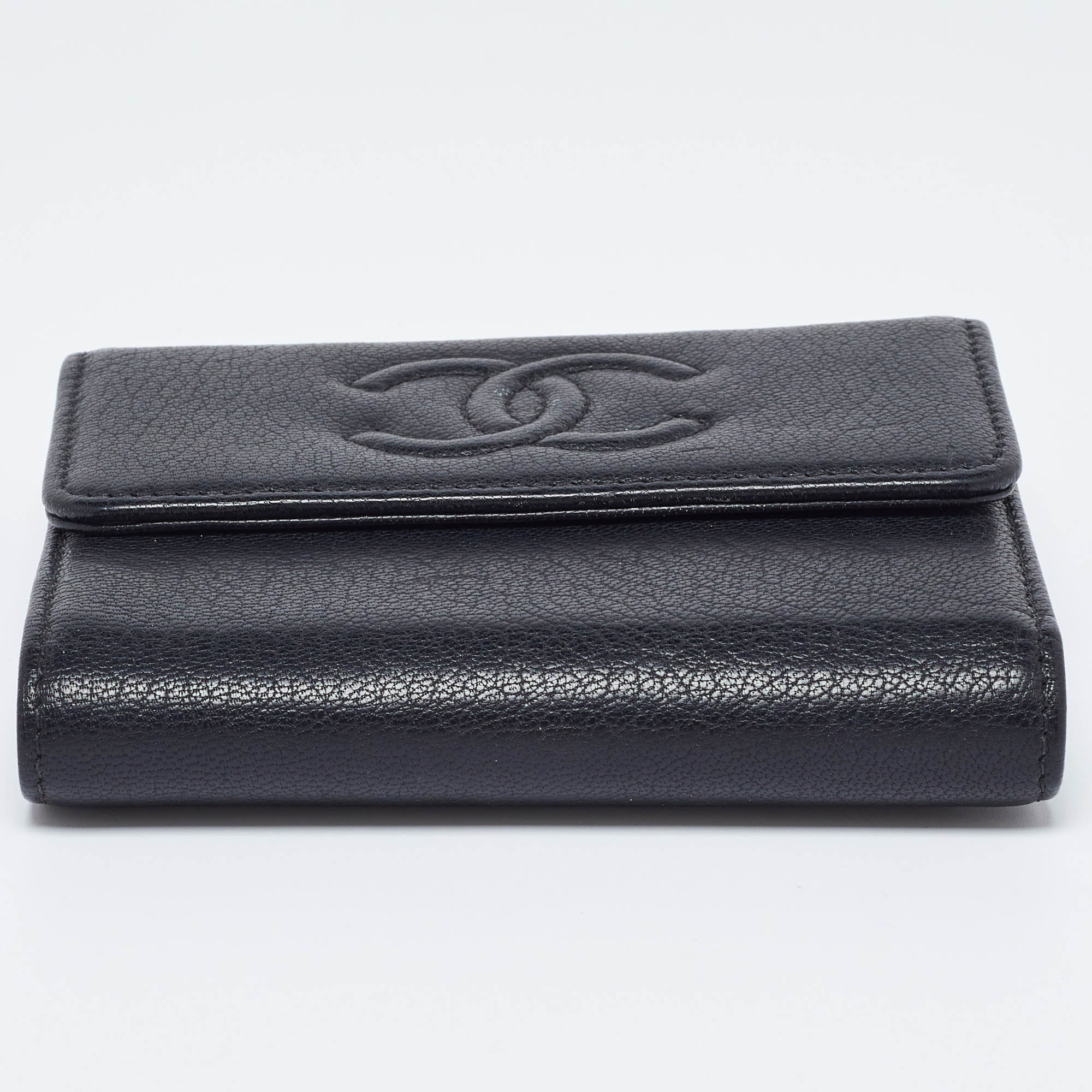 Chanel Black Leather Timeless CC Flap Trifold Wallet