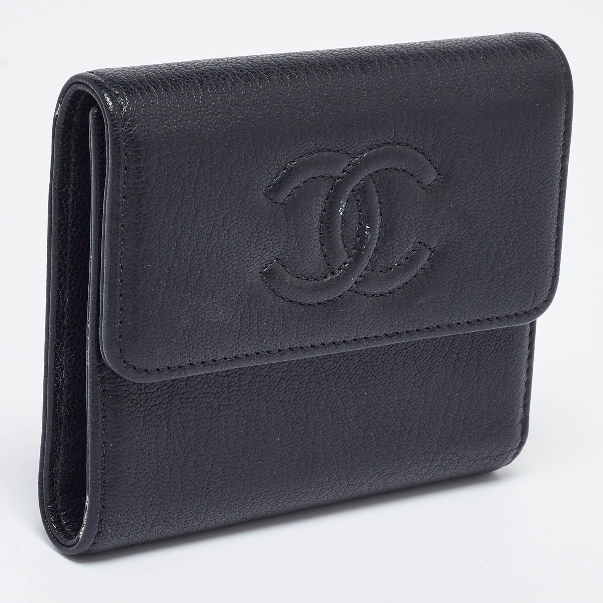 Chanel Black Leather Timeless CC Flap Trifold Wallet