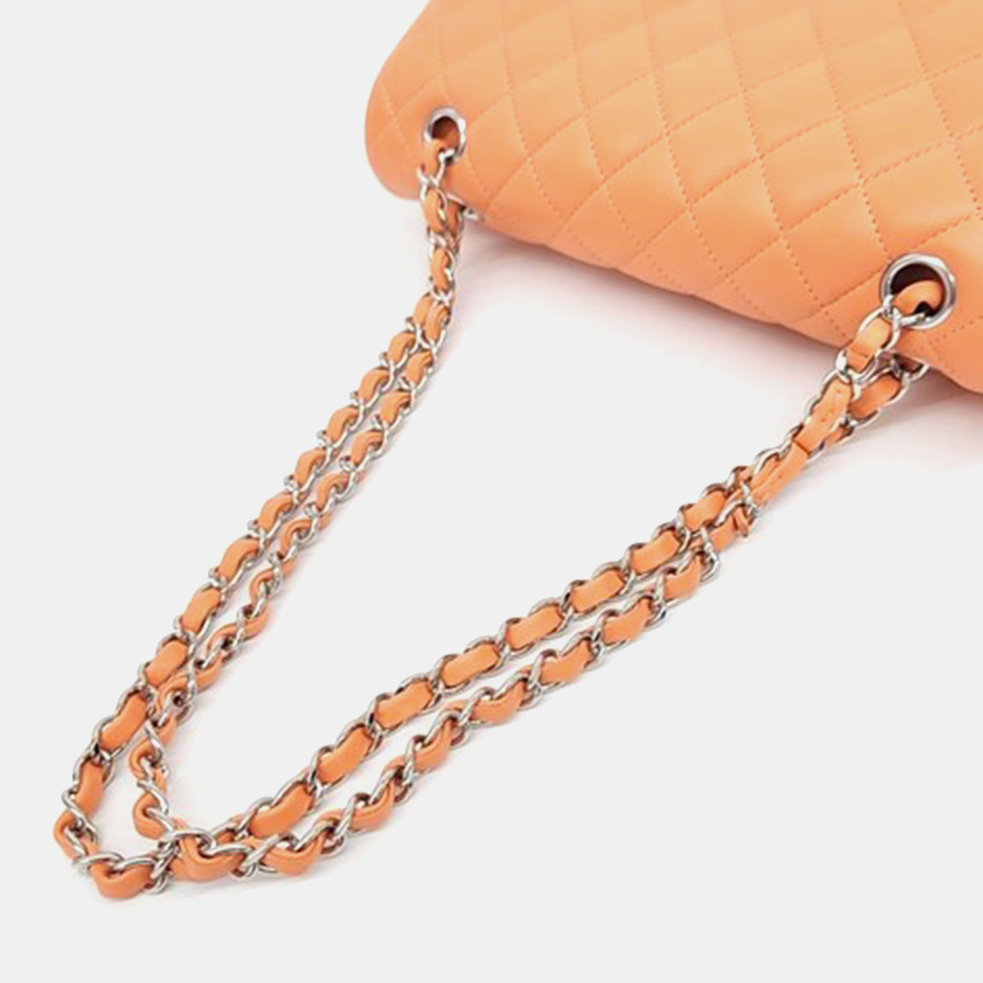 Chanel Orange Lambskin Medium Classic Flap Bag