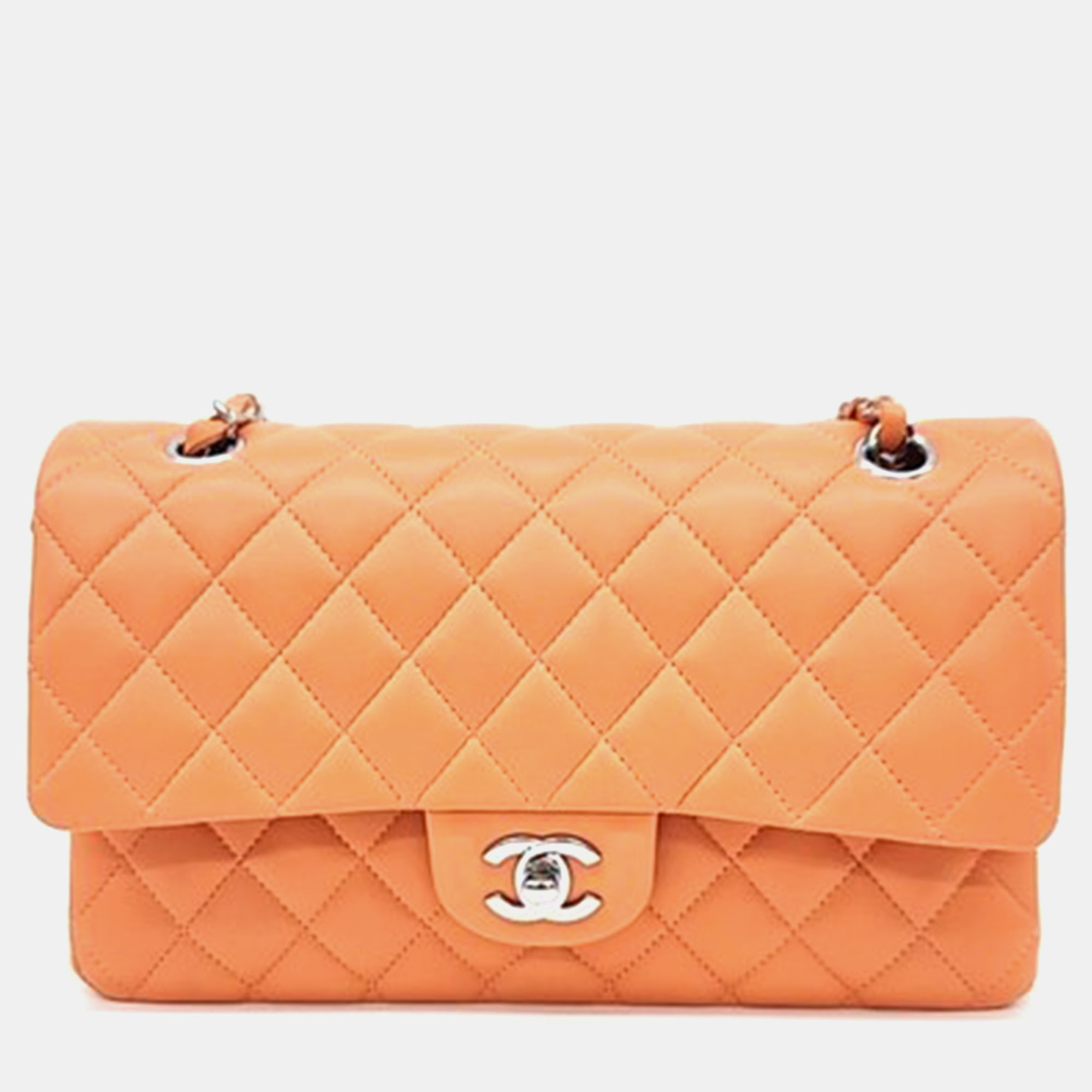 Chanel Orange Lambskin Medium Classic Flap Bag