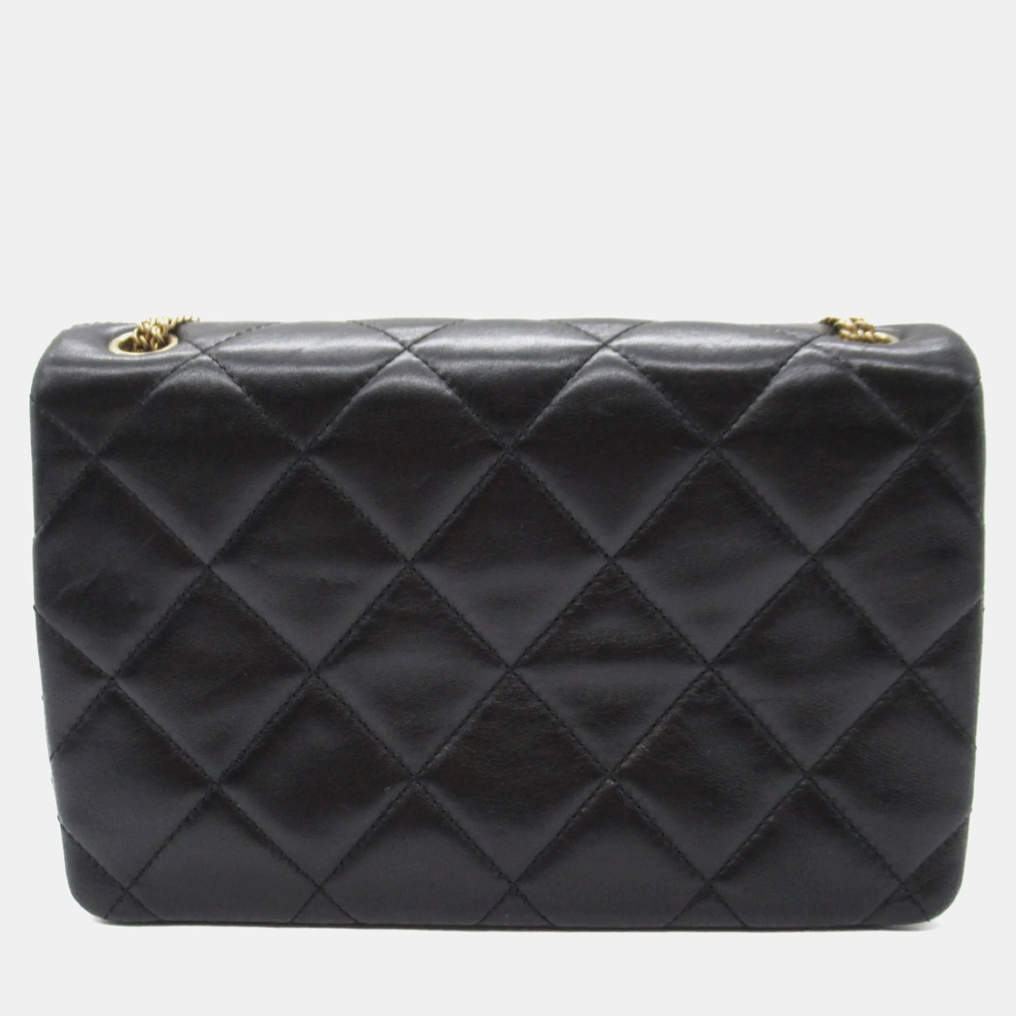 Chanel Black Lambskin Quilted On And On Medium Chain Flap Bag