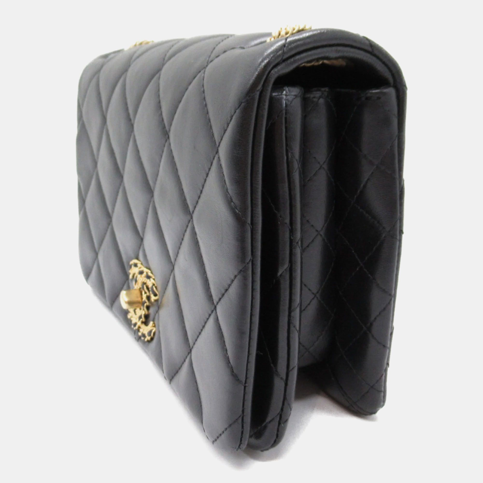 Chanel Black Lambskin Quilted On And On Medium Chain Flap Bag