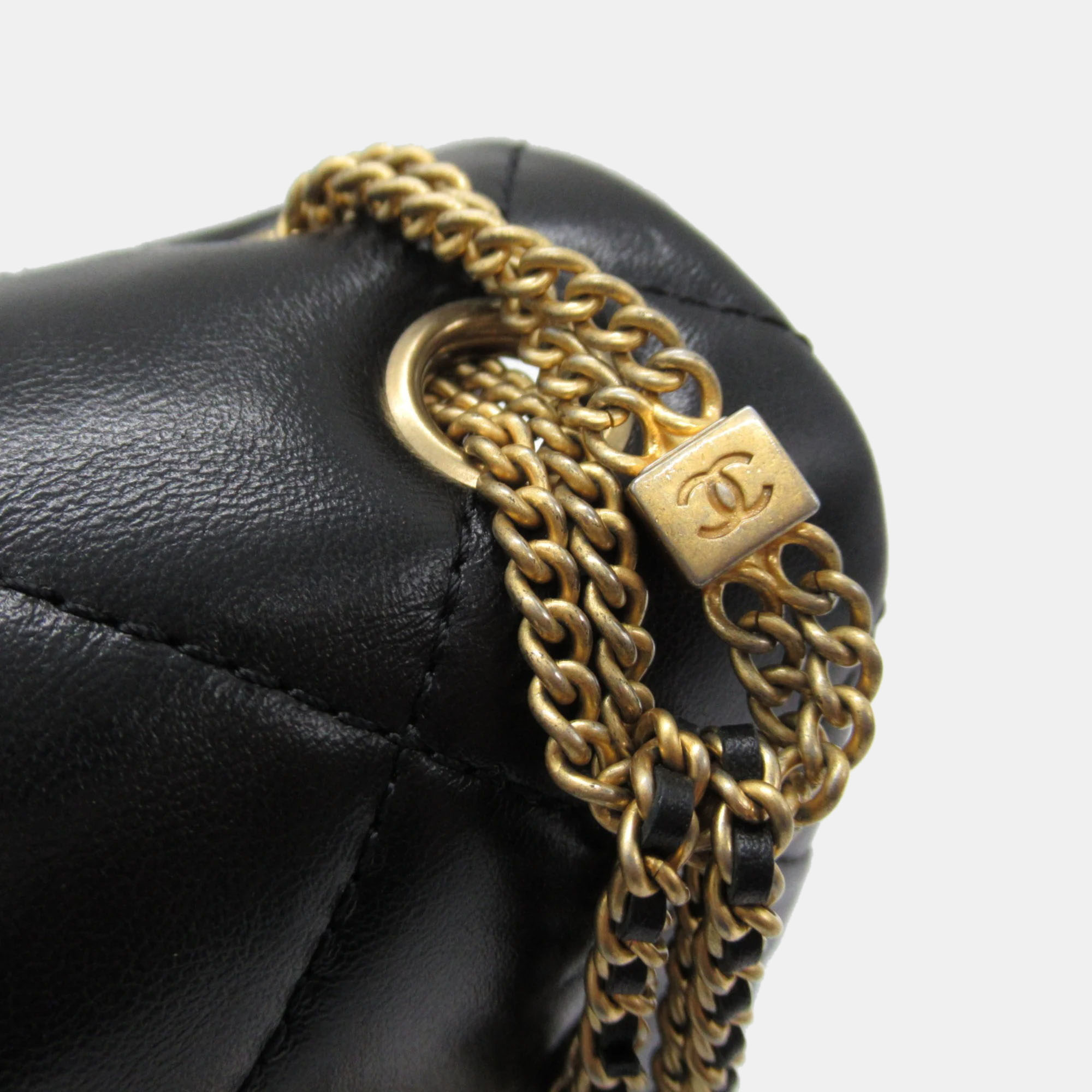 Chanel Black Lambskin Quilted On And On Medium Chain Flap Bag