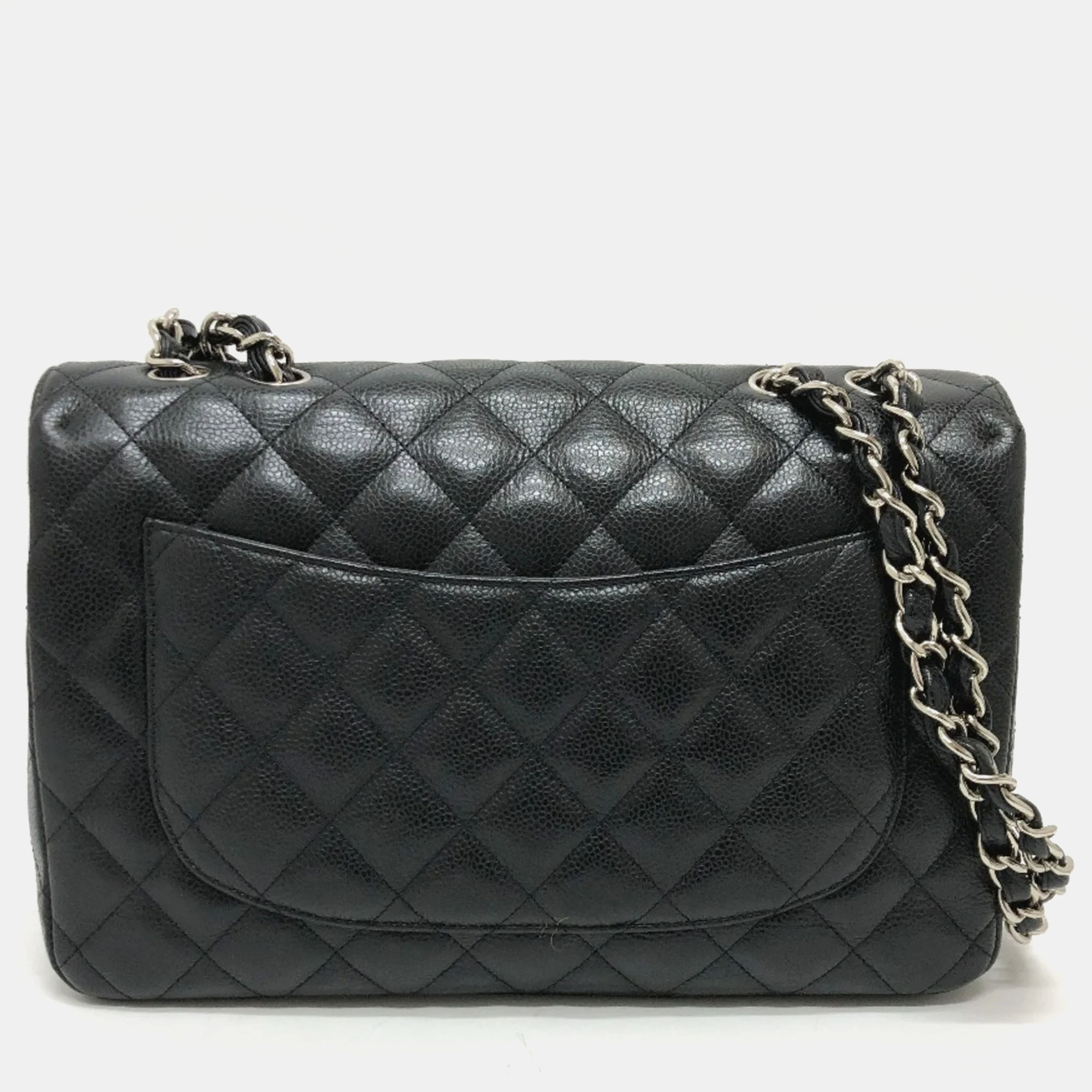 Chanel Black Caviar Leather Jumbo Classic Single Flap Shoulder Bag