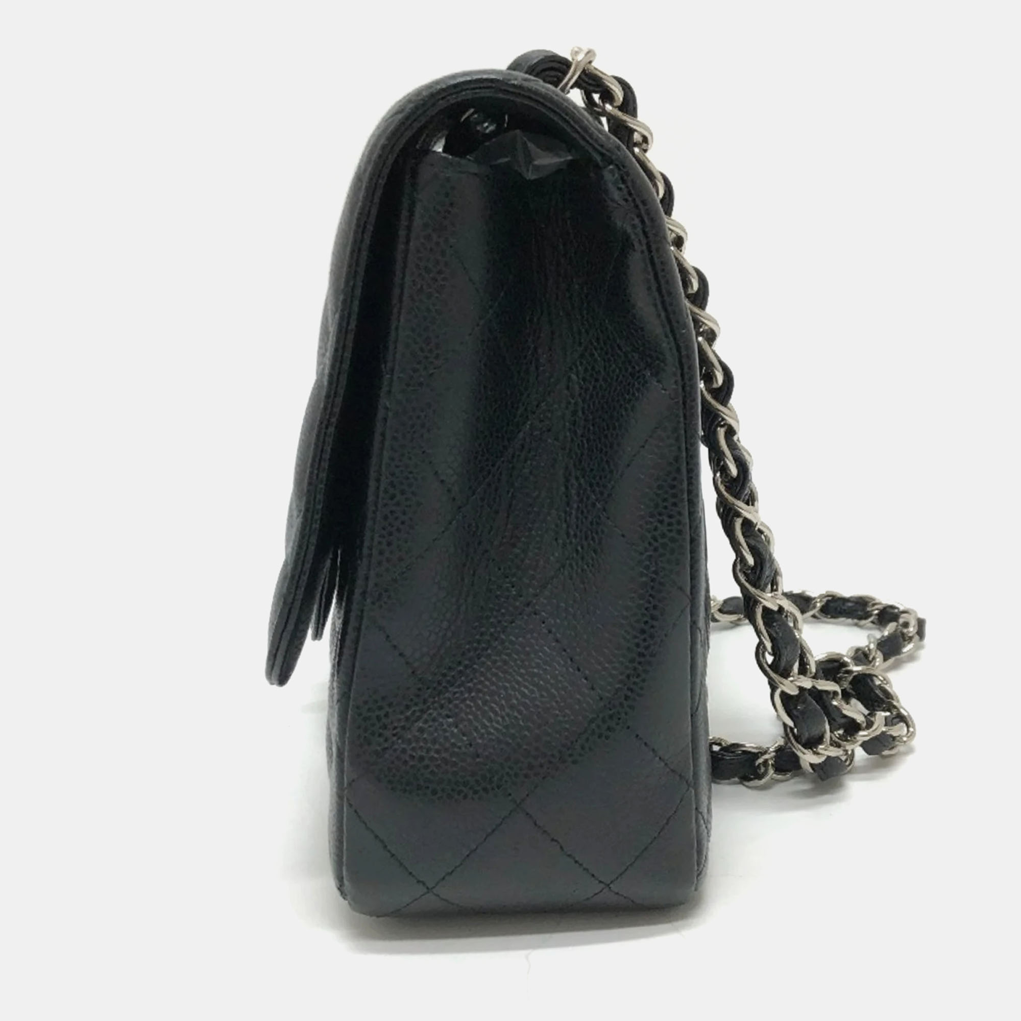 Chanel Black Caviar Leather Jumbo Classic Single Flap Shoulder Bag