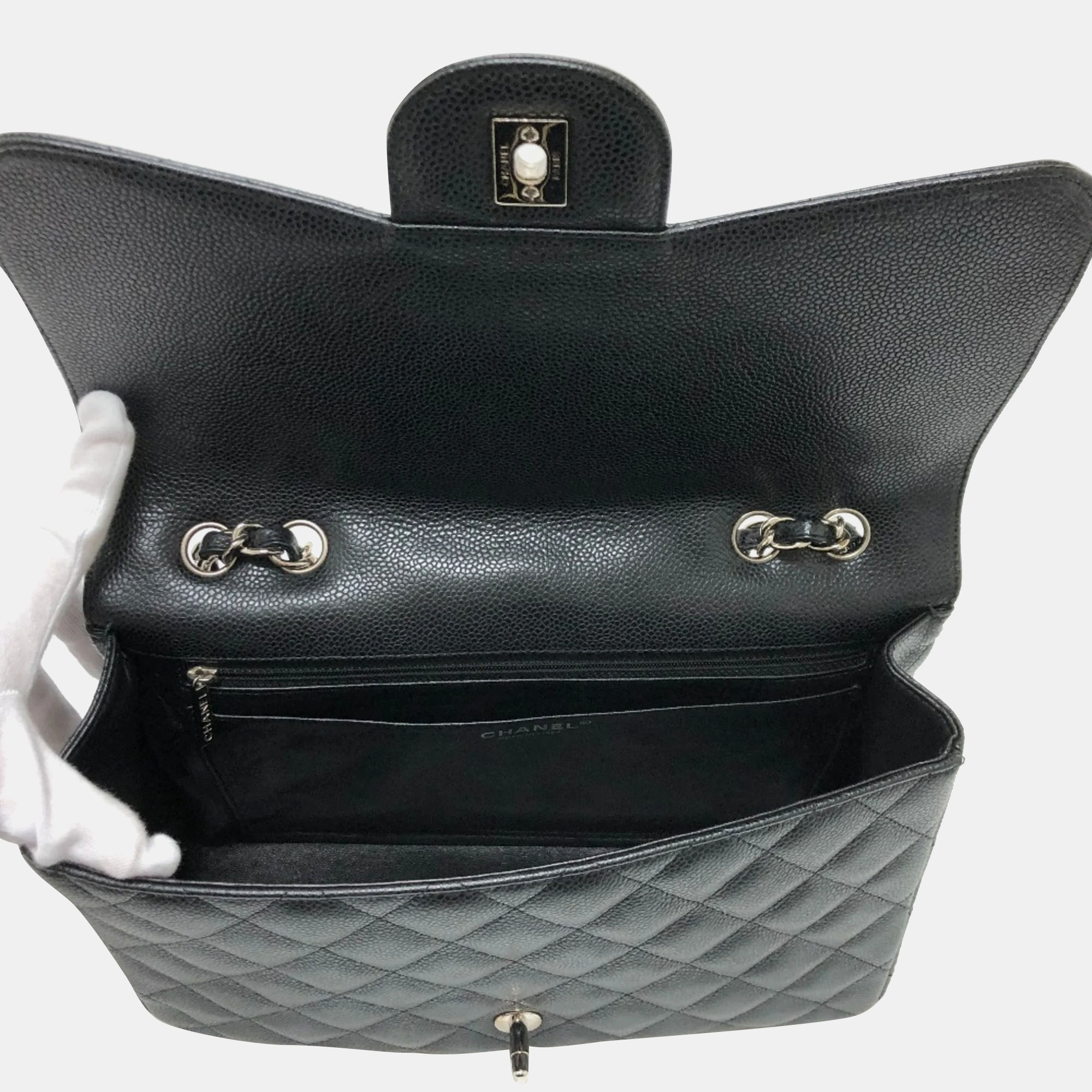 Chanel Black Caviar Leather Jumbo Classic Single Flap Shoulder Bag