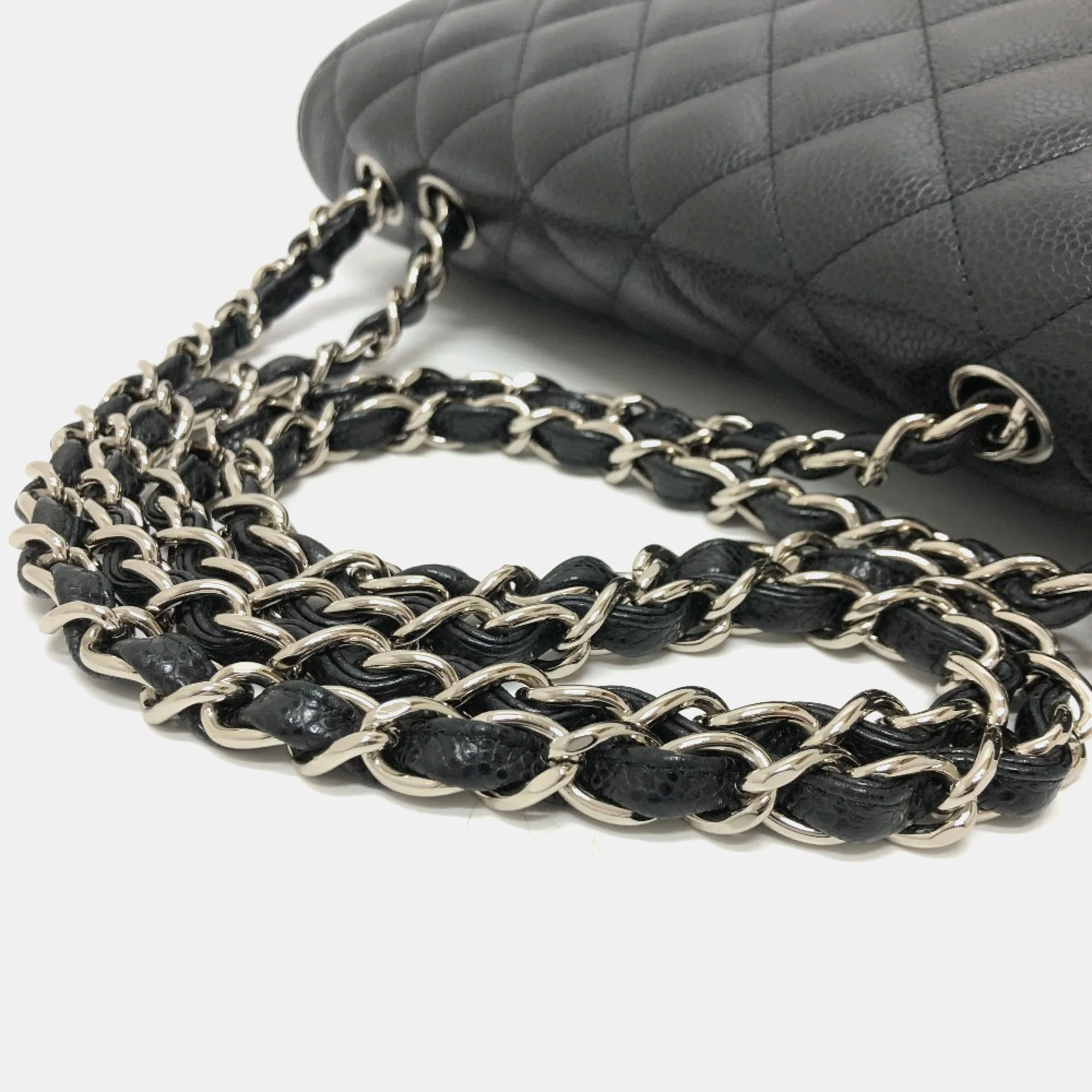 Chanel Black Caviar Leather Jumbo Classic Single Flap Shoulder Bag