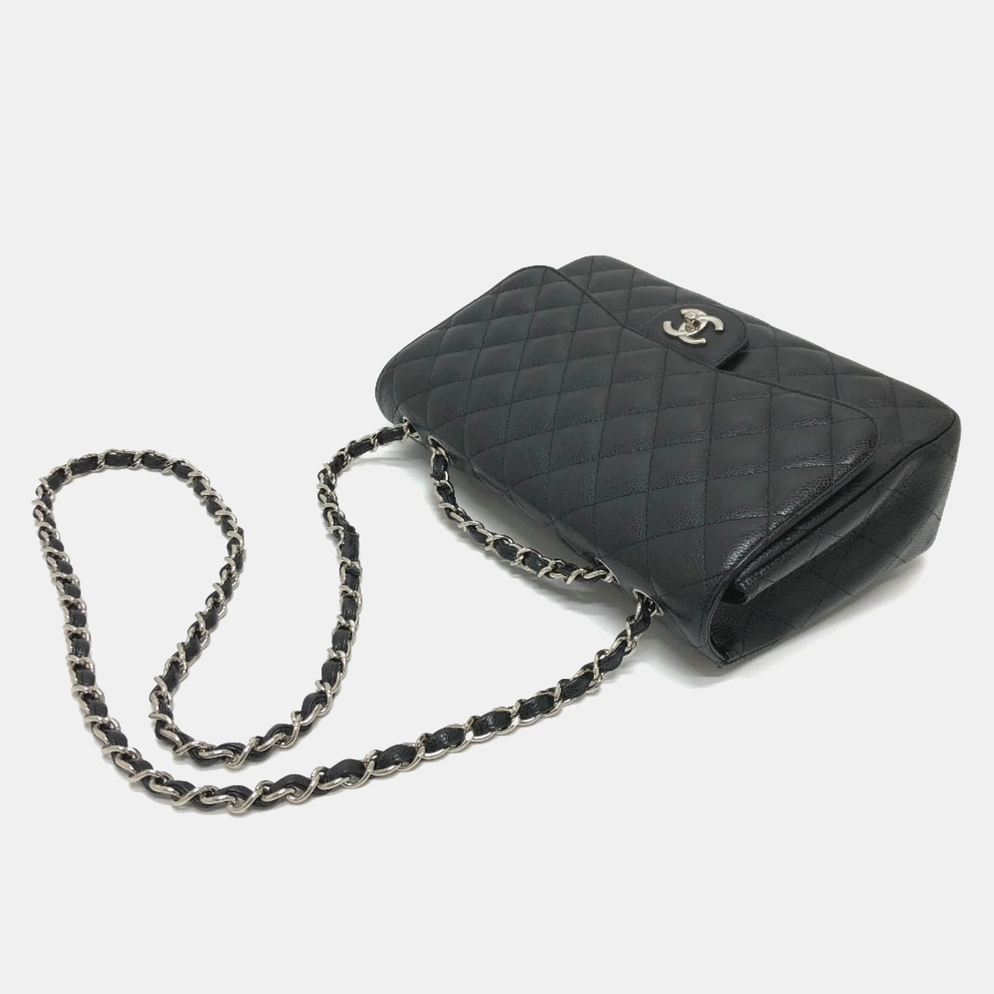 Chanel Black Caviar Leather Jumbo Classic Single Flap Shoulder Bag