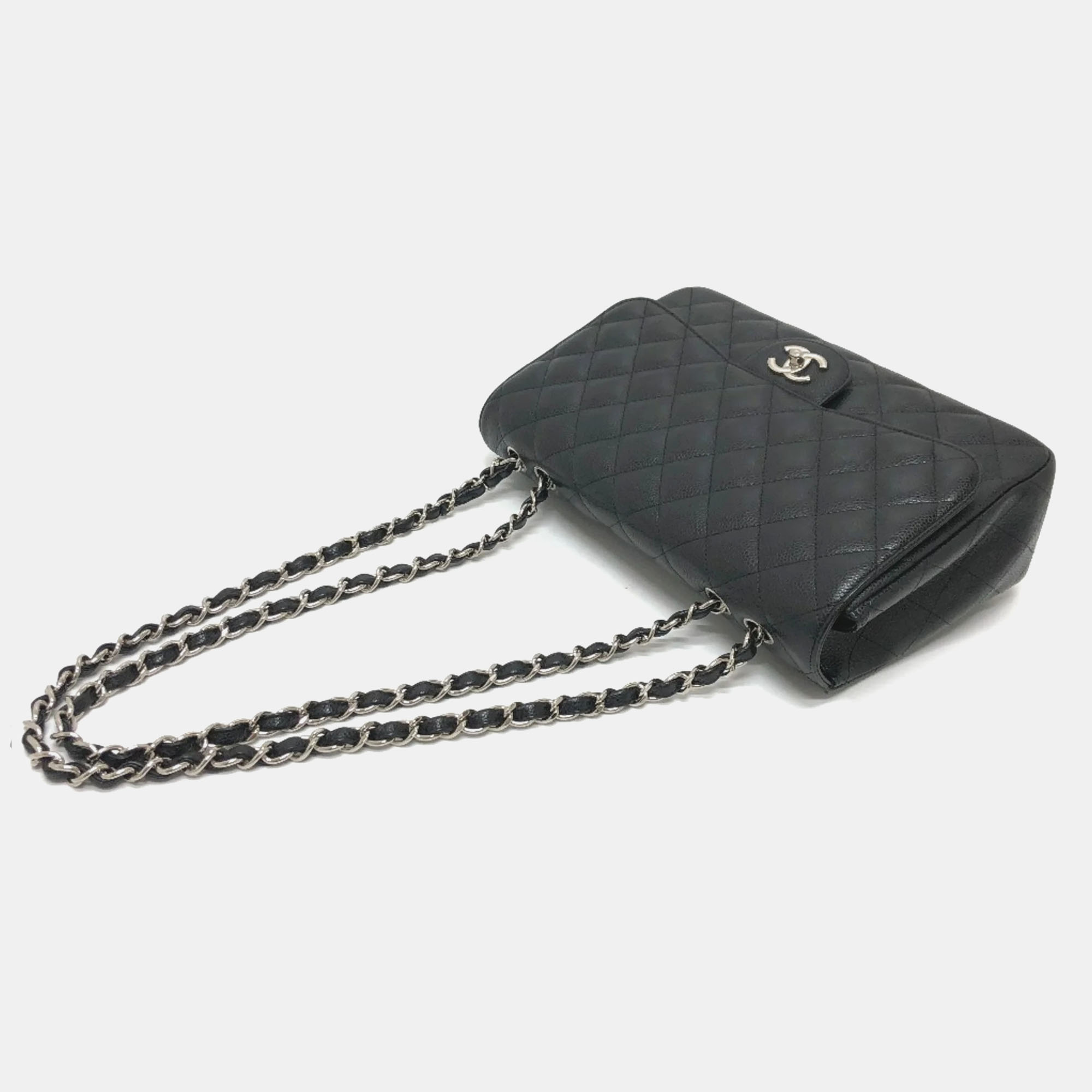 Chanel Black Caviar Leather Jumbo Classic Single Flap Shoulder Bag