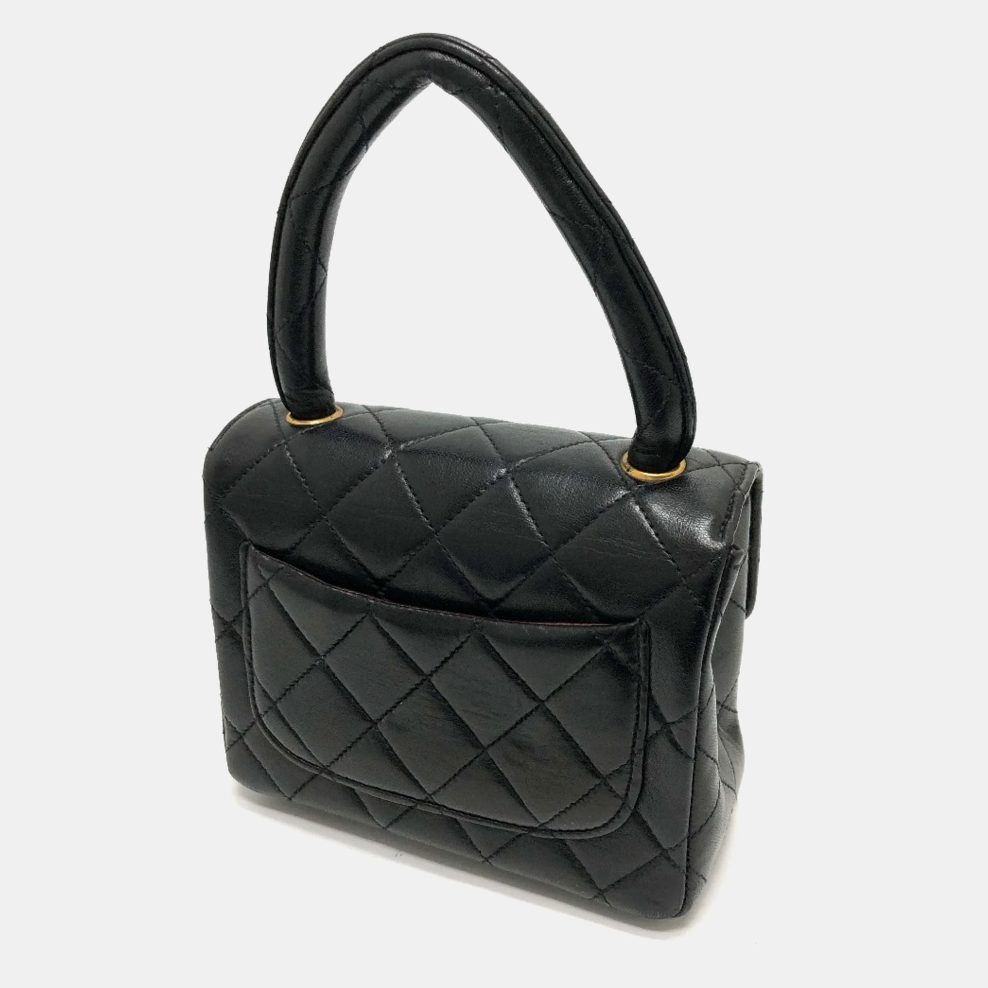 Chanel Black Leather Classic Kelly Top Handle Bag Set