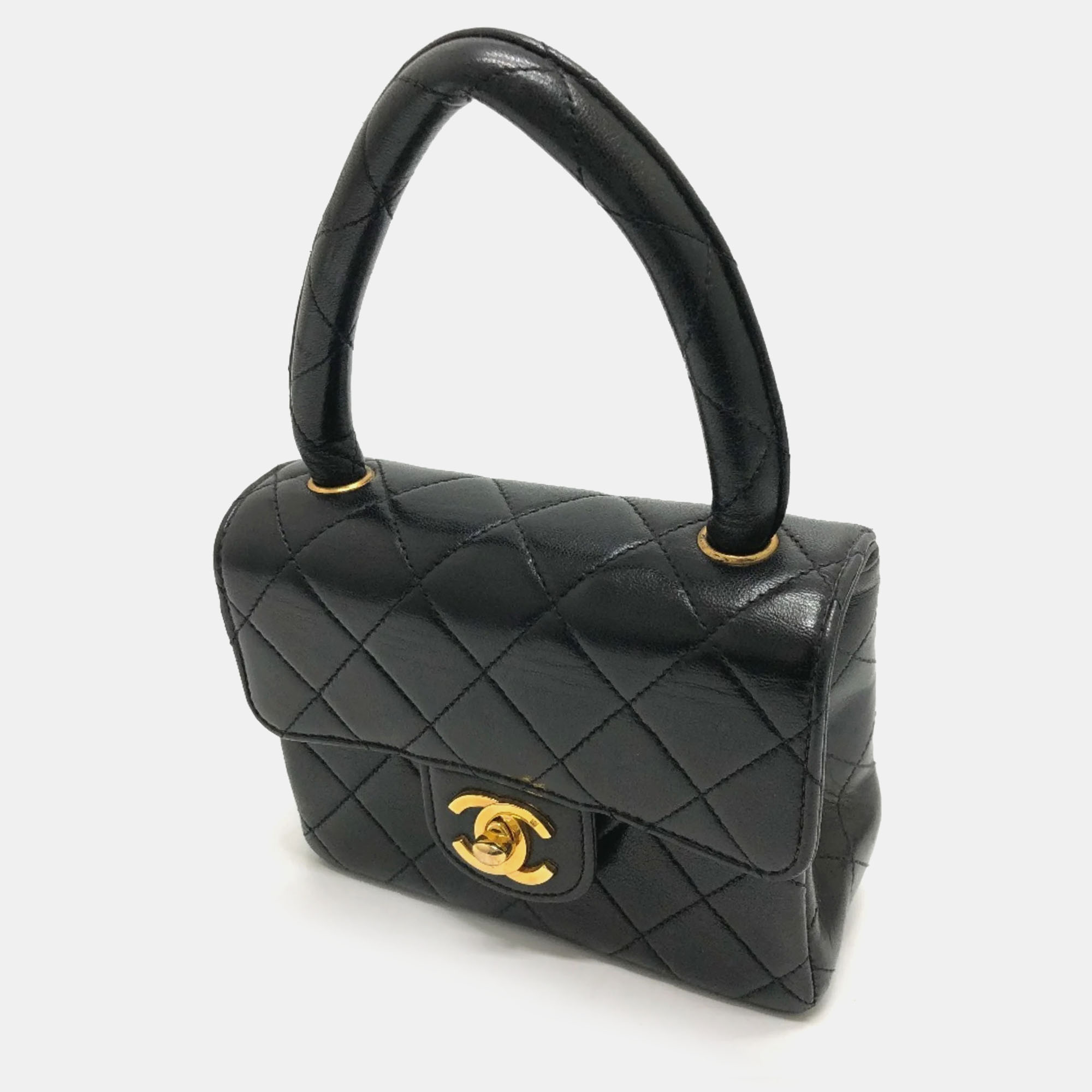 Chanel Black Leather Classic Kelly Top Handle Bag Set