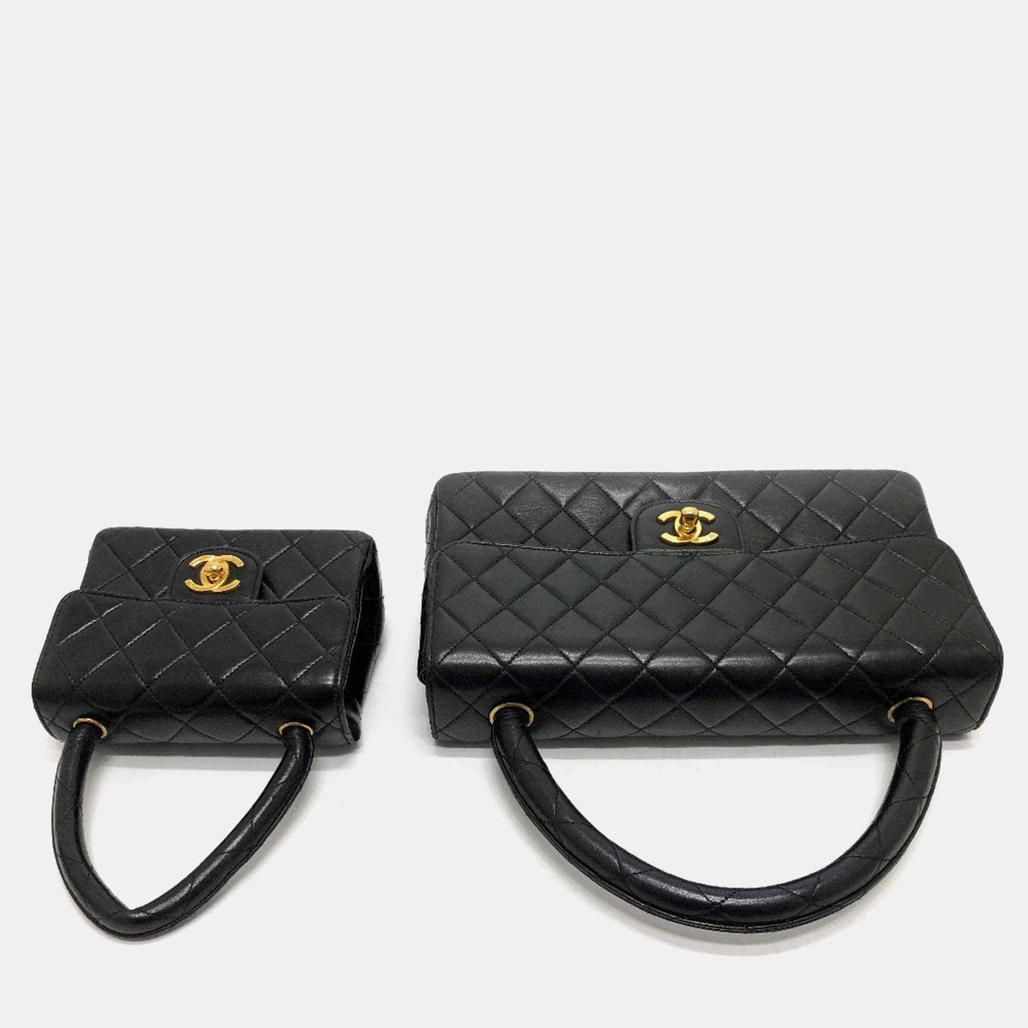 Chanel Black Leather Classic Kelly Top Handle Bag Set