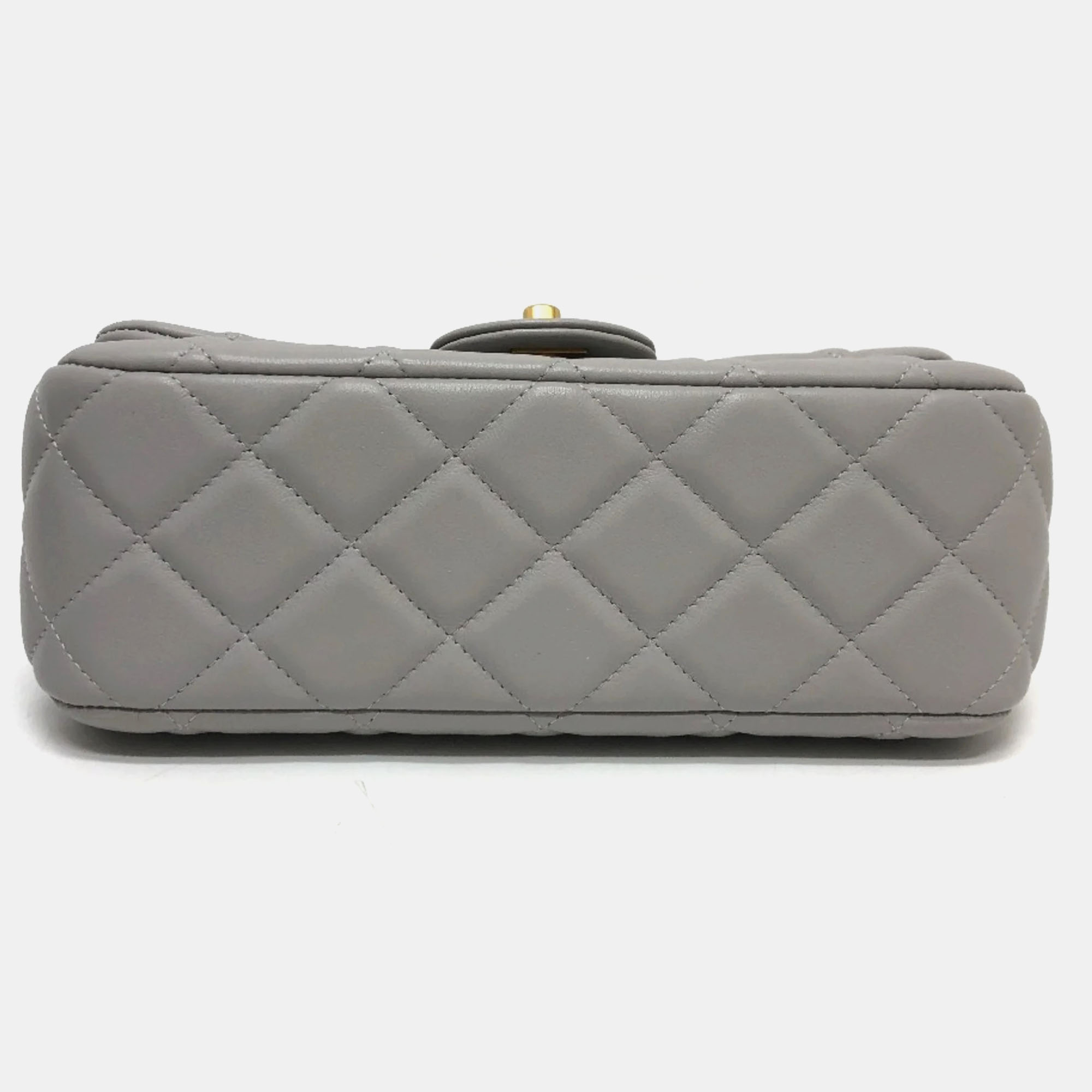 Chanel Grey Calfskin Quilted Small Lady Handle Clutch With Chain