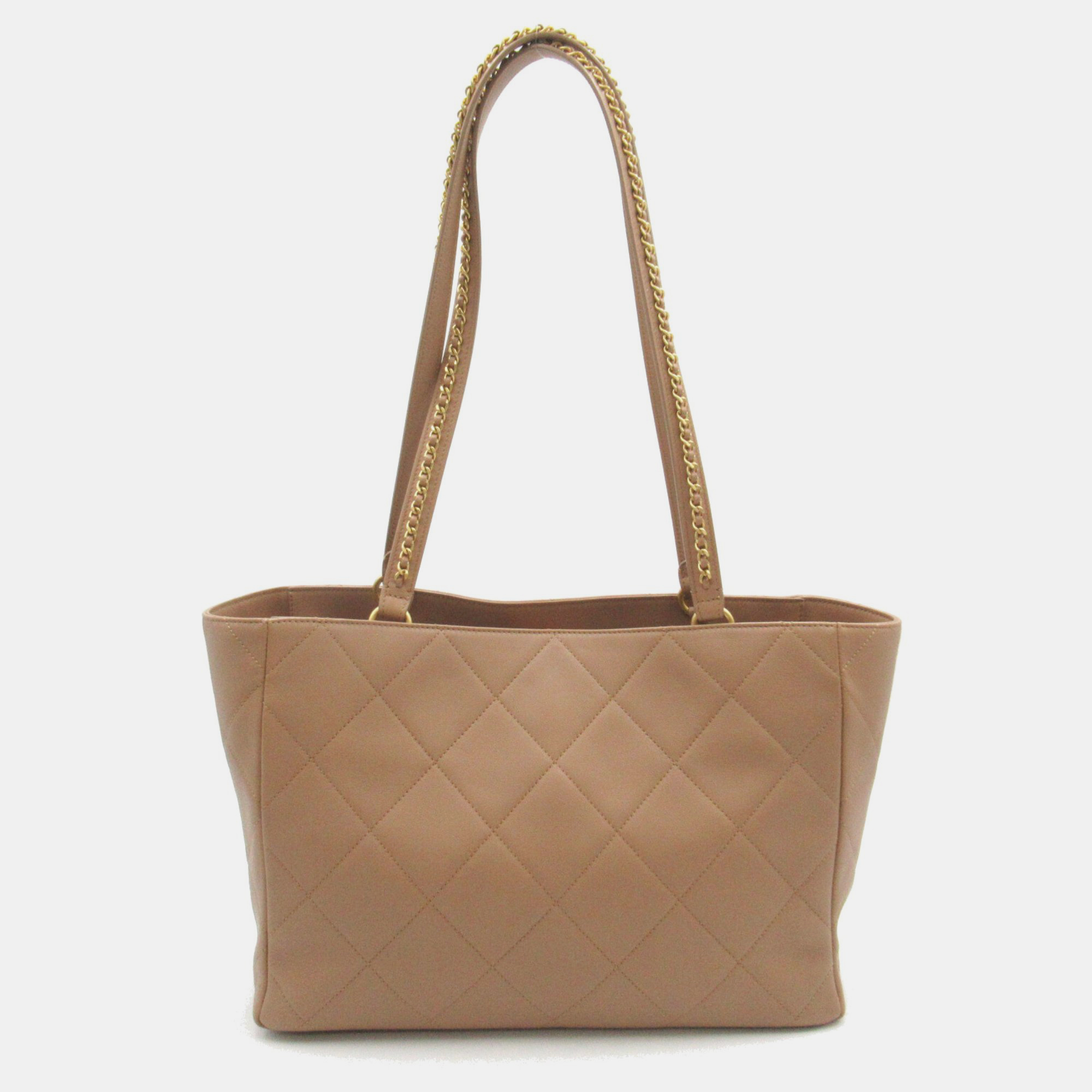 Chanel Beige Calfskin Quilted Book Pocket Shopping Tote Bag