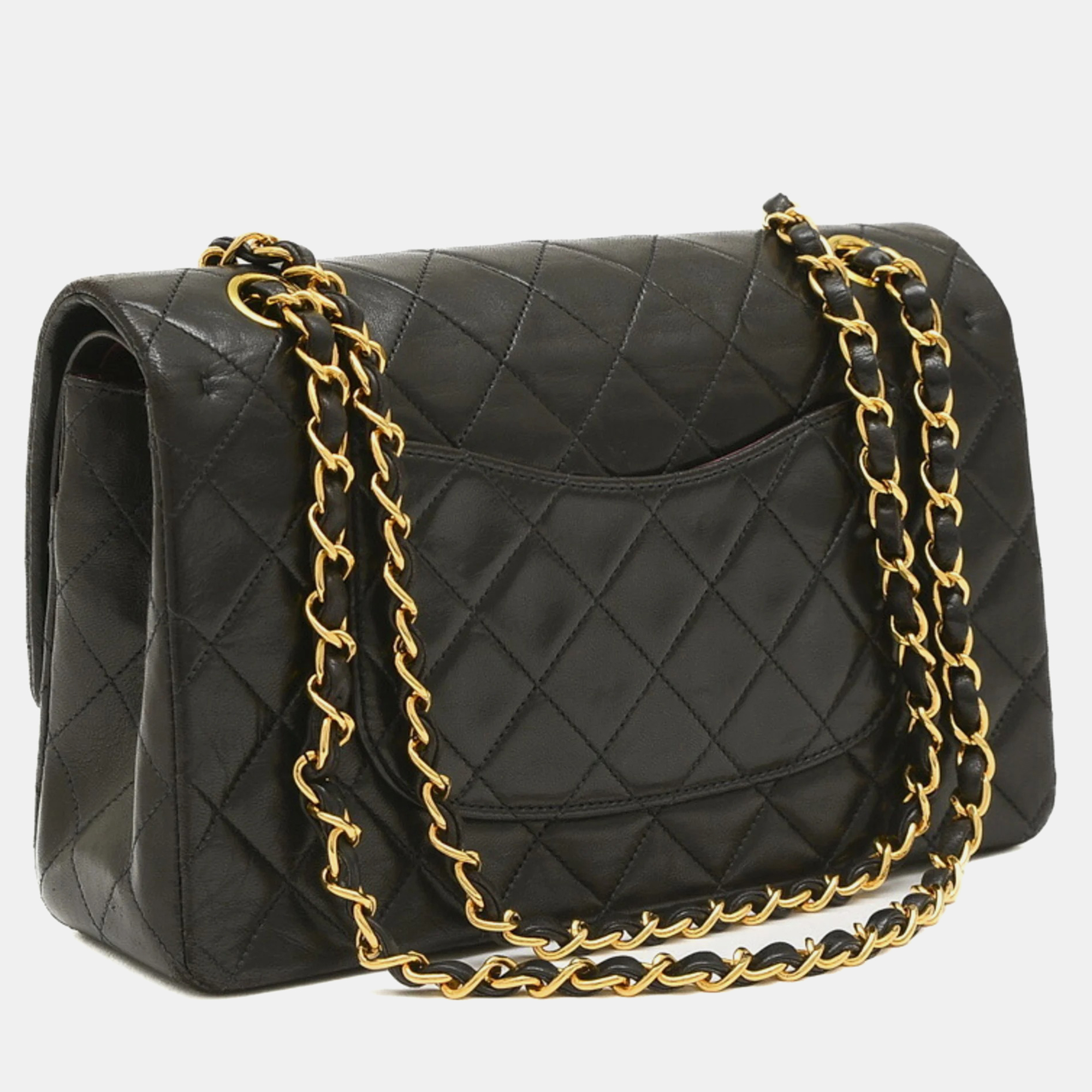 Chanel Black Lambskin Leather Medium Classic Double Flap Shoulder Bags