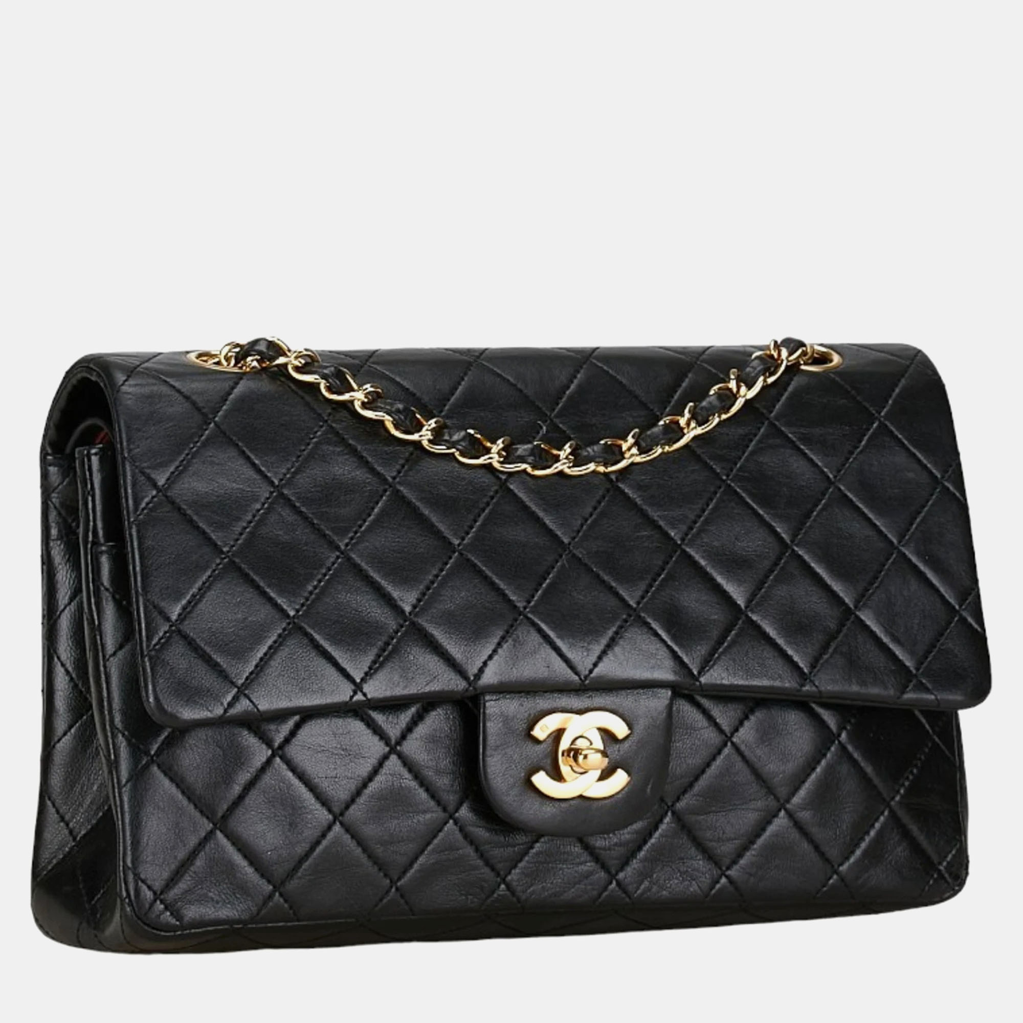 Chanel Black Leather Medium Classic Double Flap Shoulder Bag