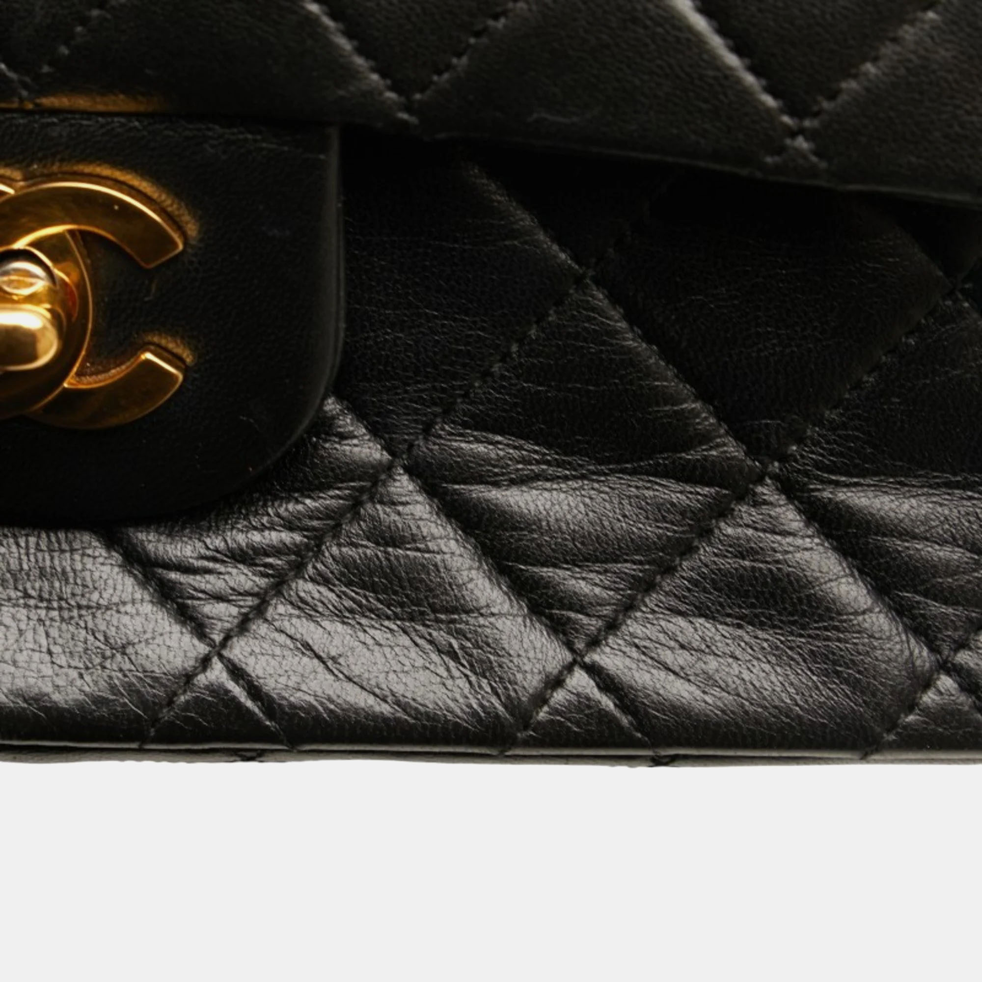 Chanel Black Leather Medium Classic Double Flap Shoulder Bag