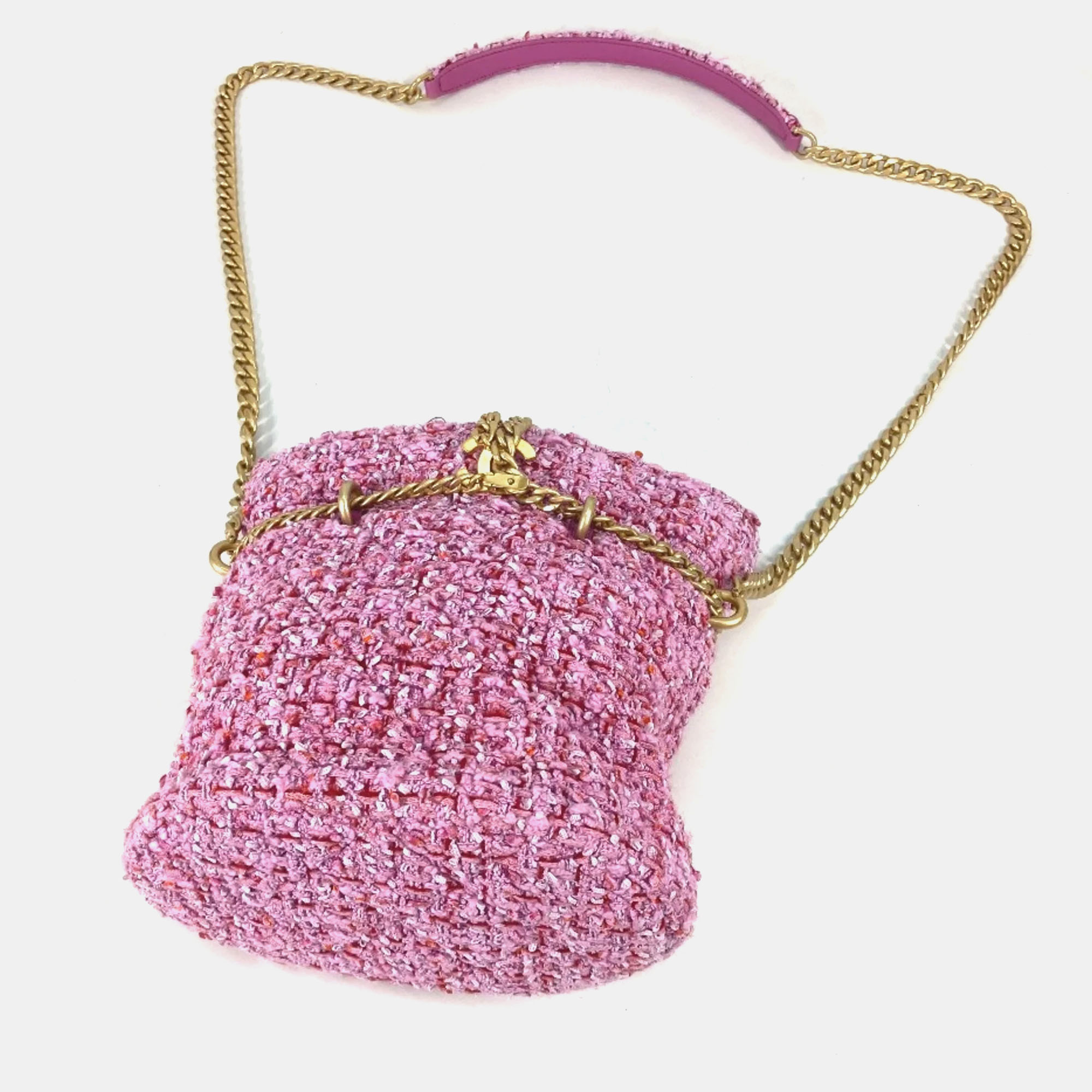 Chanel Tweed Enamel Quilted Pending CC Bucket Drawstring Shoulder Bags