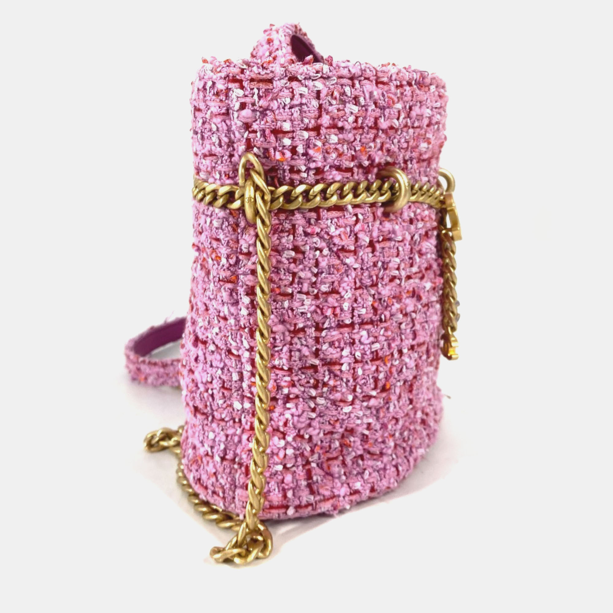 Chanel Tweed Enamel Quilted Pending CC Bucket Drawstring Shoulder Bags