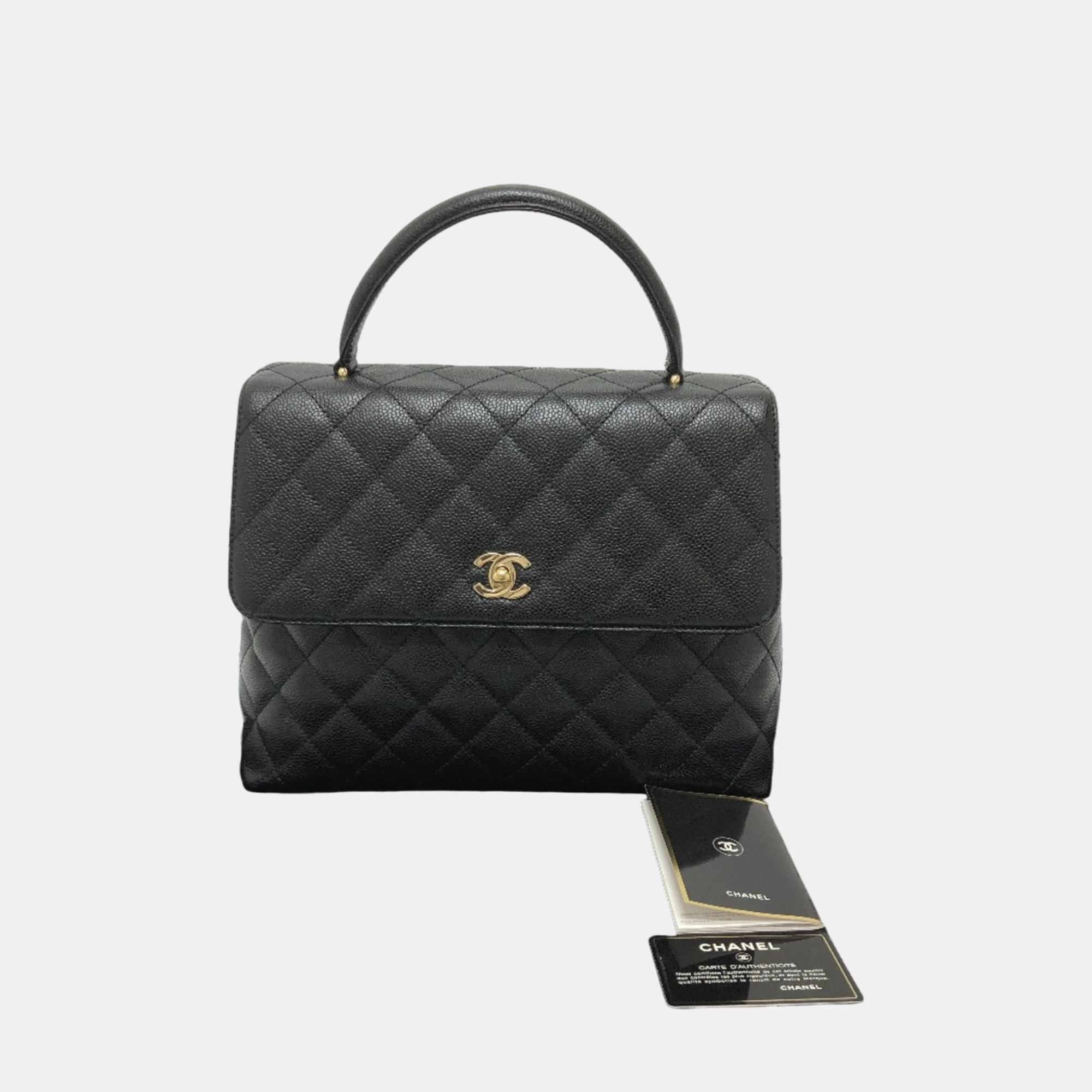 Chanel Black Leather  Kelly Top Handle Bags