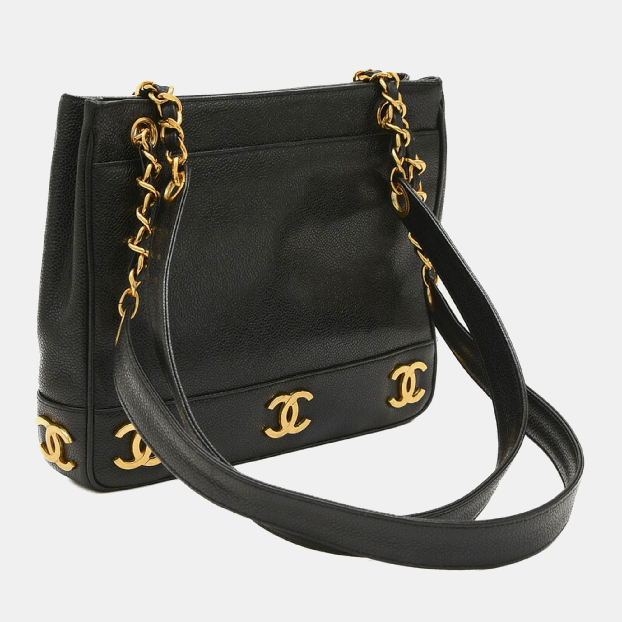 Chanel Black Caviar Leather Triple CC Tote Bag